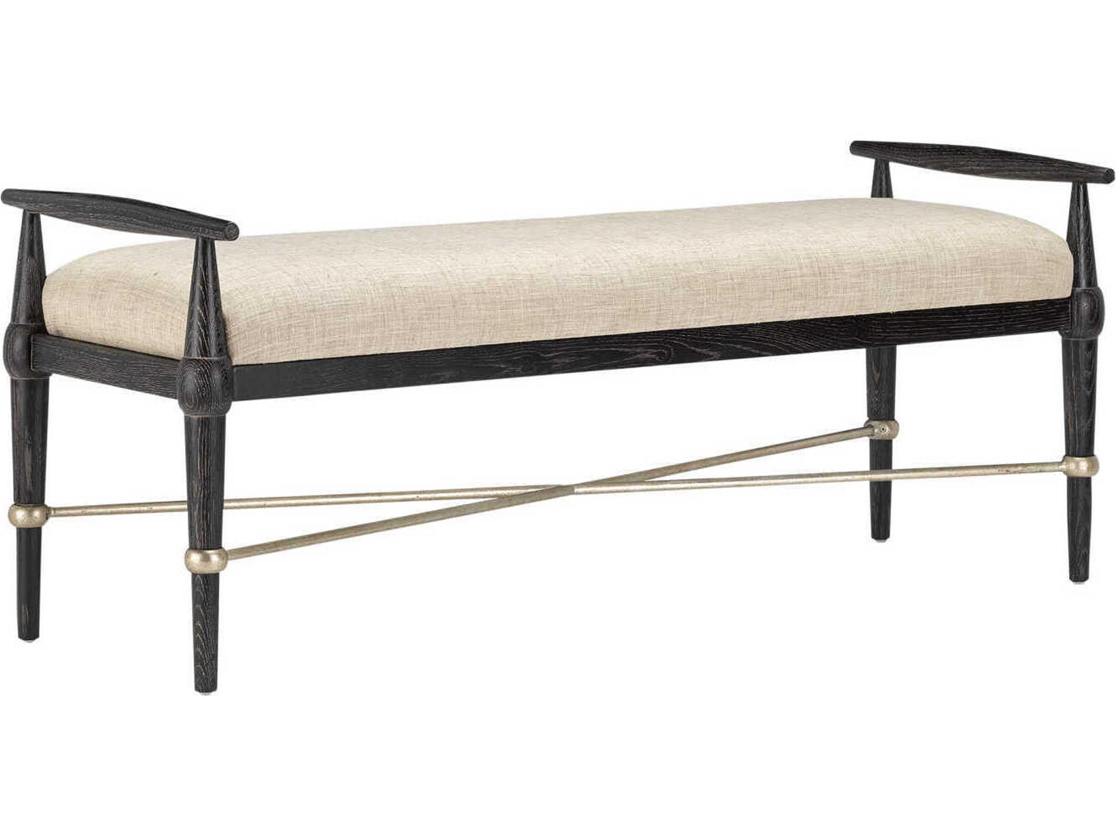 Perrin Natural Ebonized Oak Beige Upholstered Accent Bench