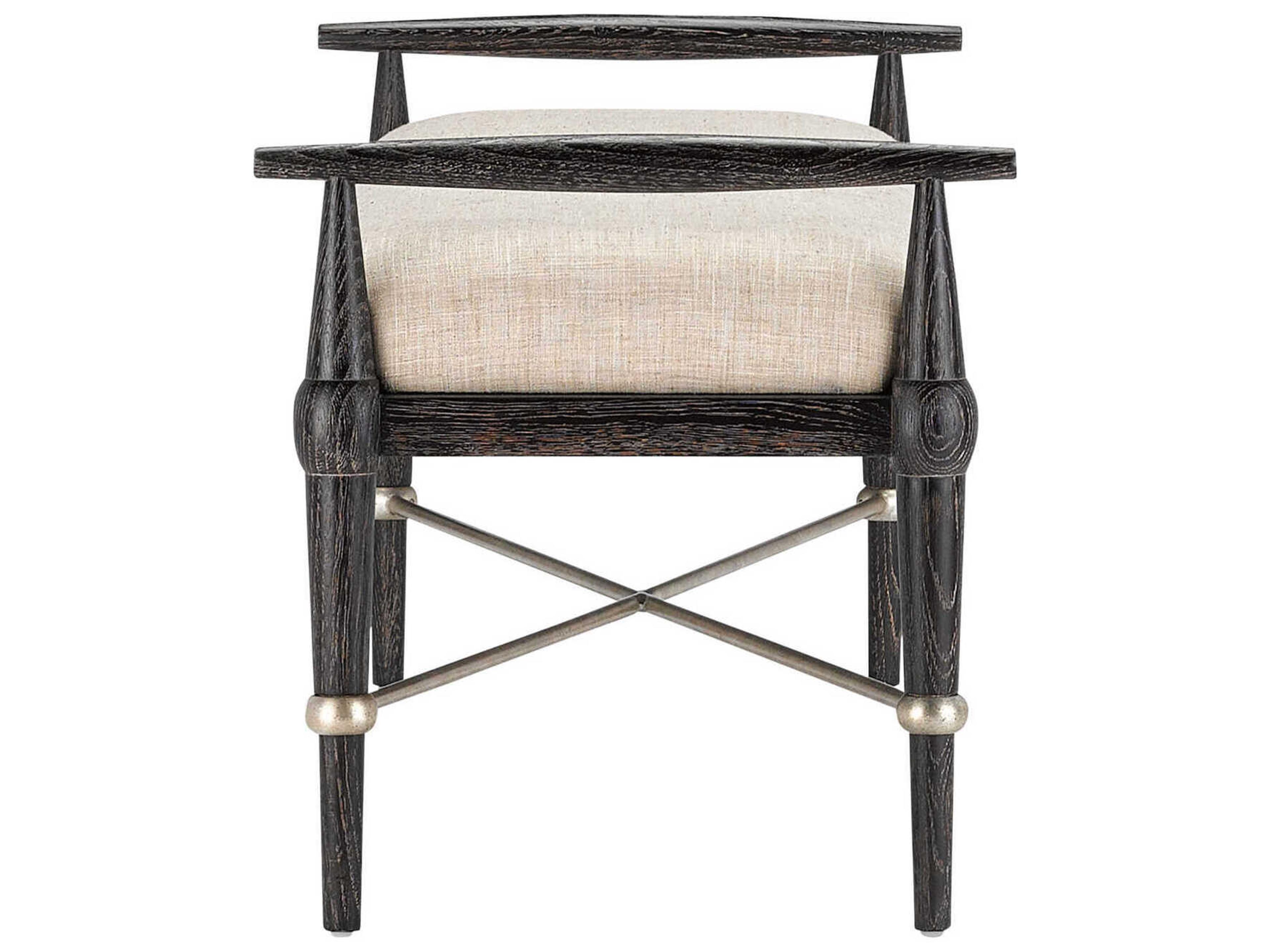Currey & Company Perrin Natural Ebonized Oak Beige Upholstered Accent Bench