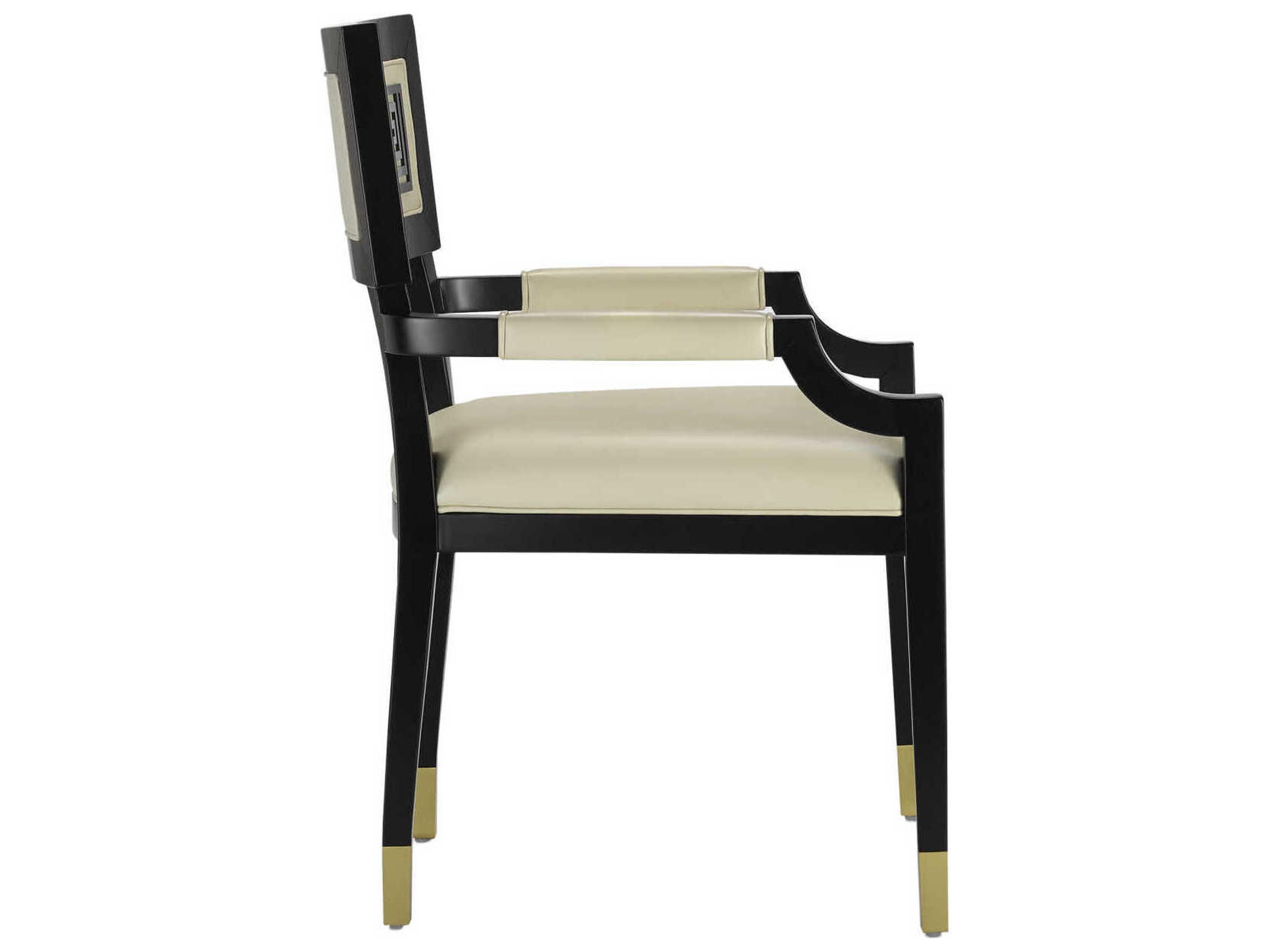 Currey & Company Artemis Leather Beech Wood Black Upholstered Arm Dining Chair