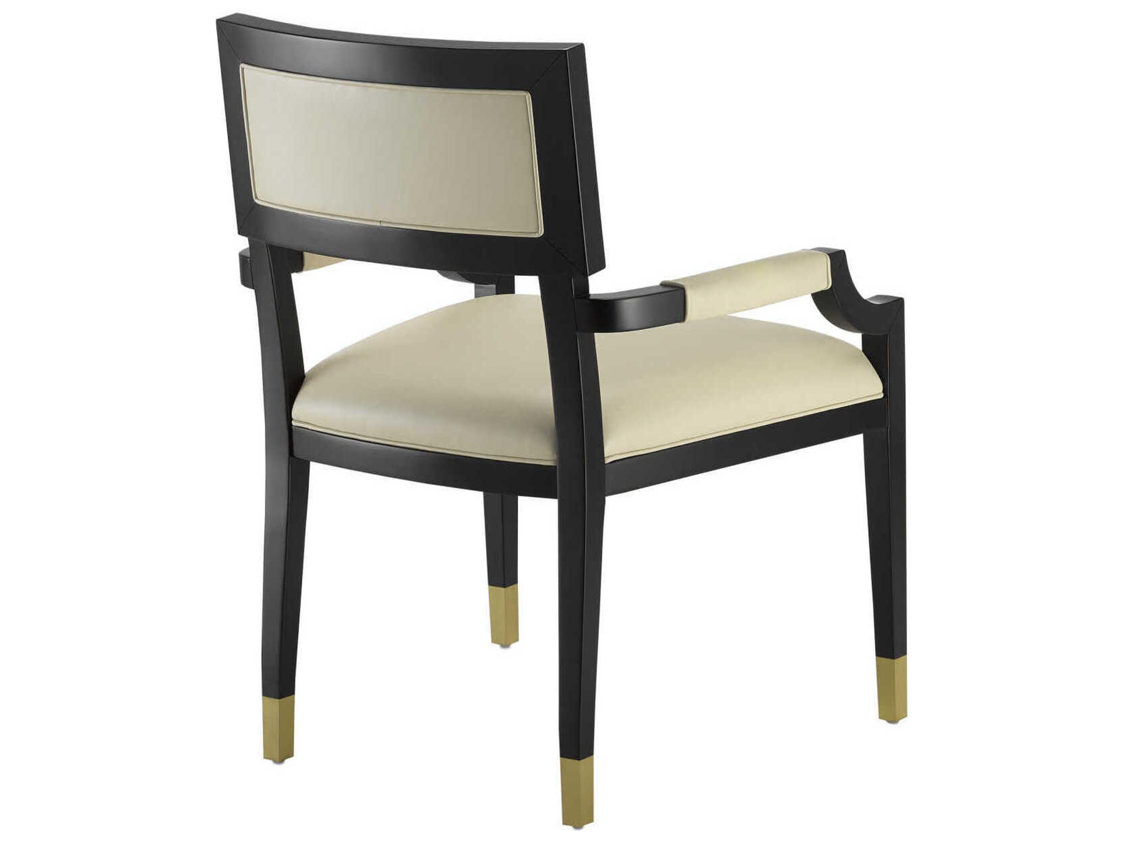 Currey & Company Artemis Leather Beech Wood Black Upholstered Arm Dining Chair
