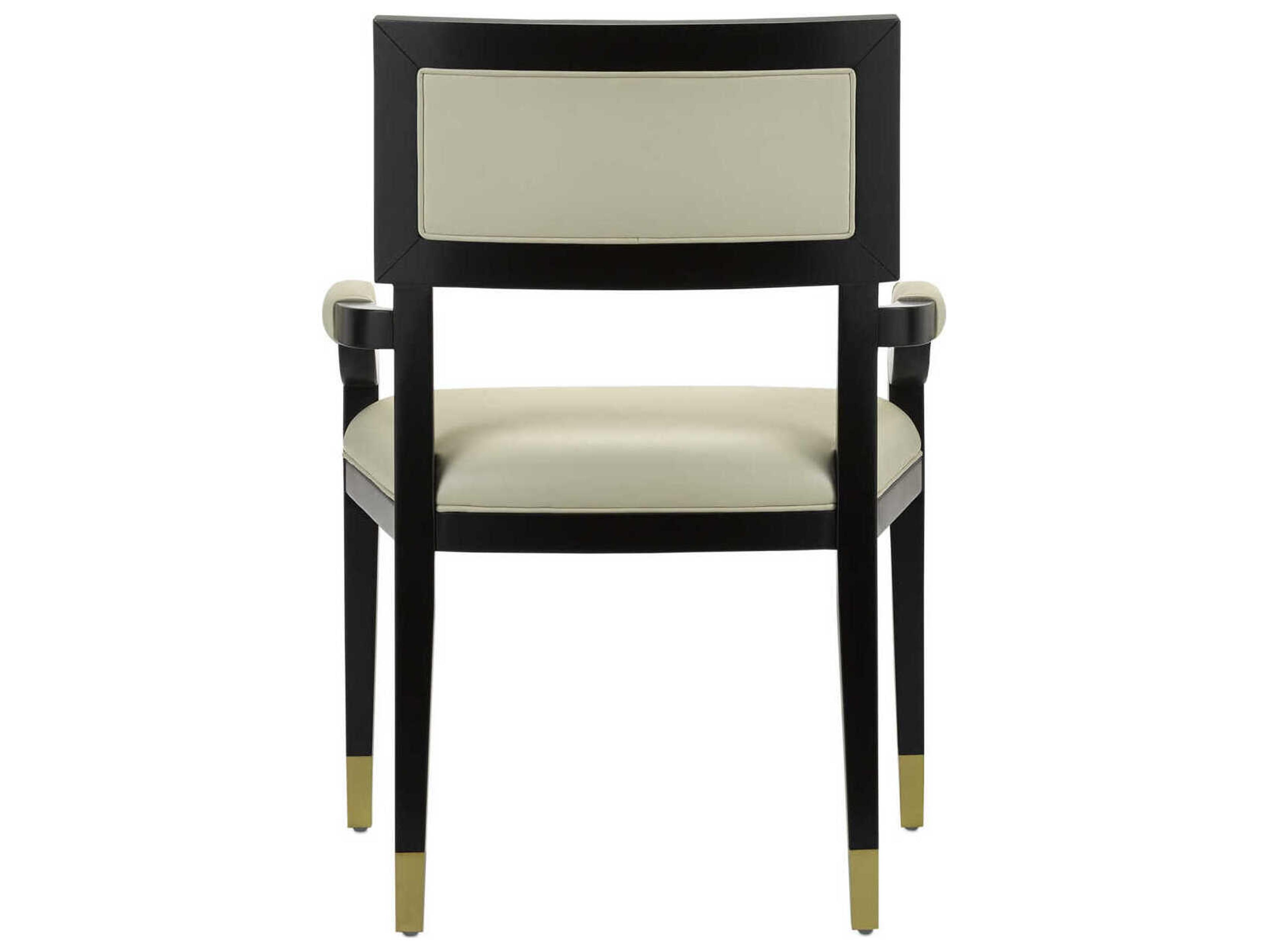 Currey & Company Artemis Leather Beech Wood Black Upholstered Arm Dining Chair