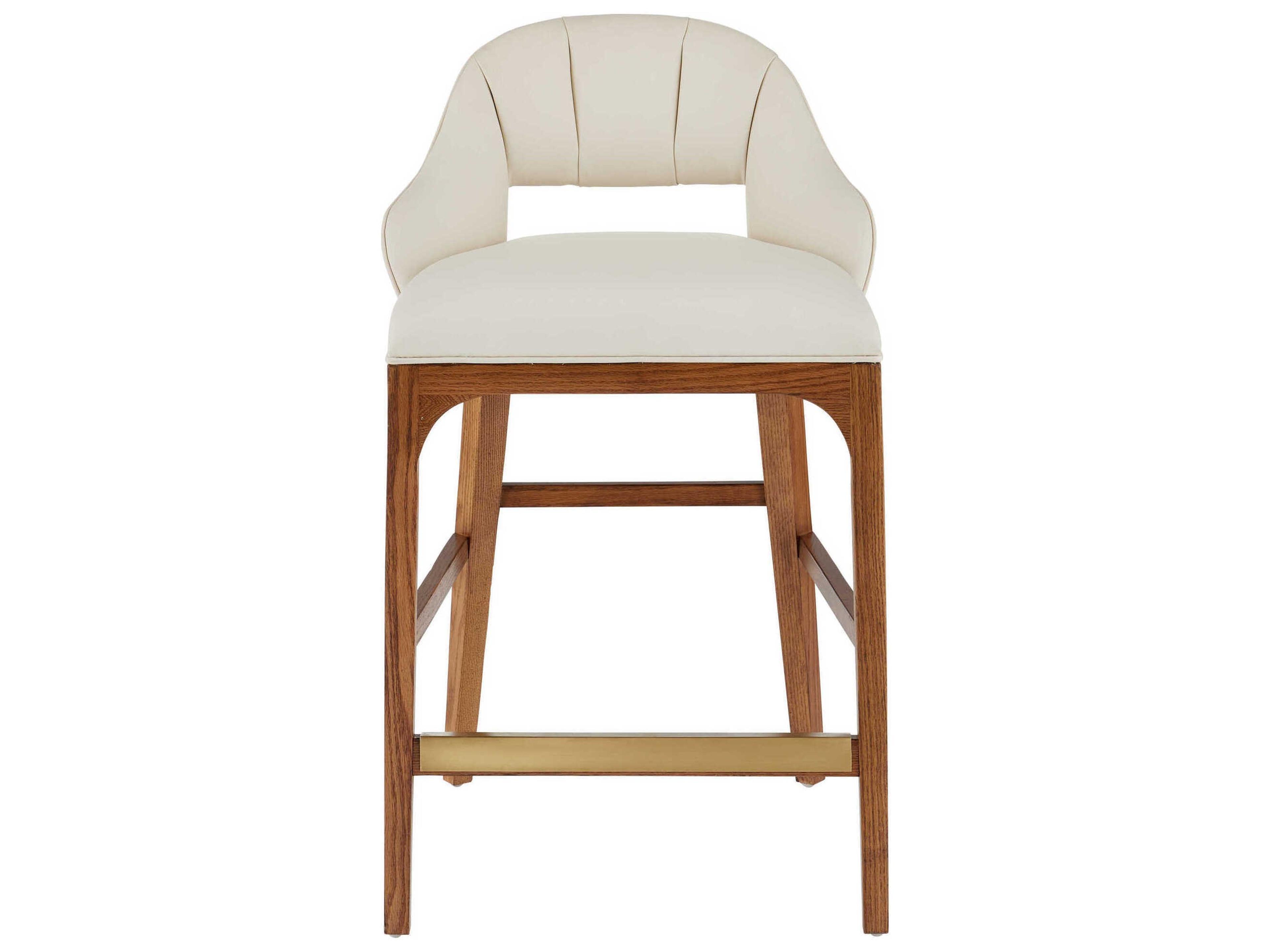 Currey & Company Inga Upholstered Oak Wood Morel Brown Brushed Brass Counter Stool