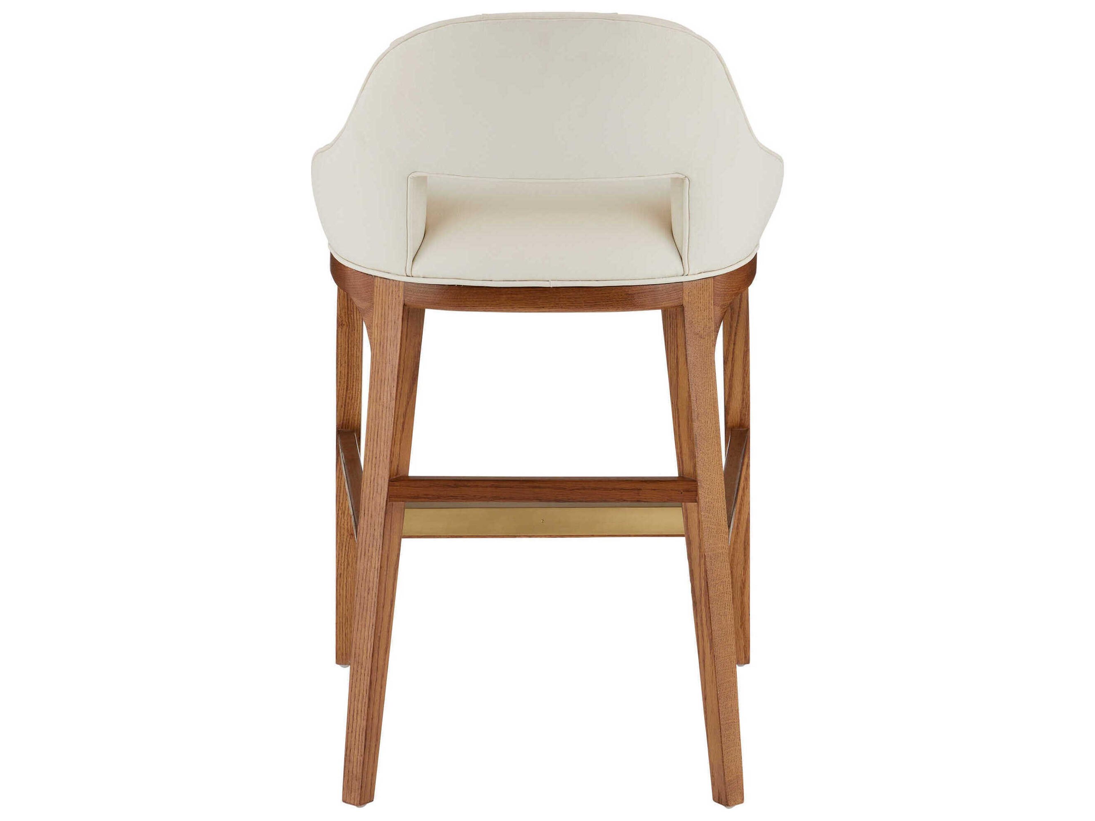 Currey & Company Inga Upholstered Oak Wood Morel Brown Brushed Brass Counter Stool