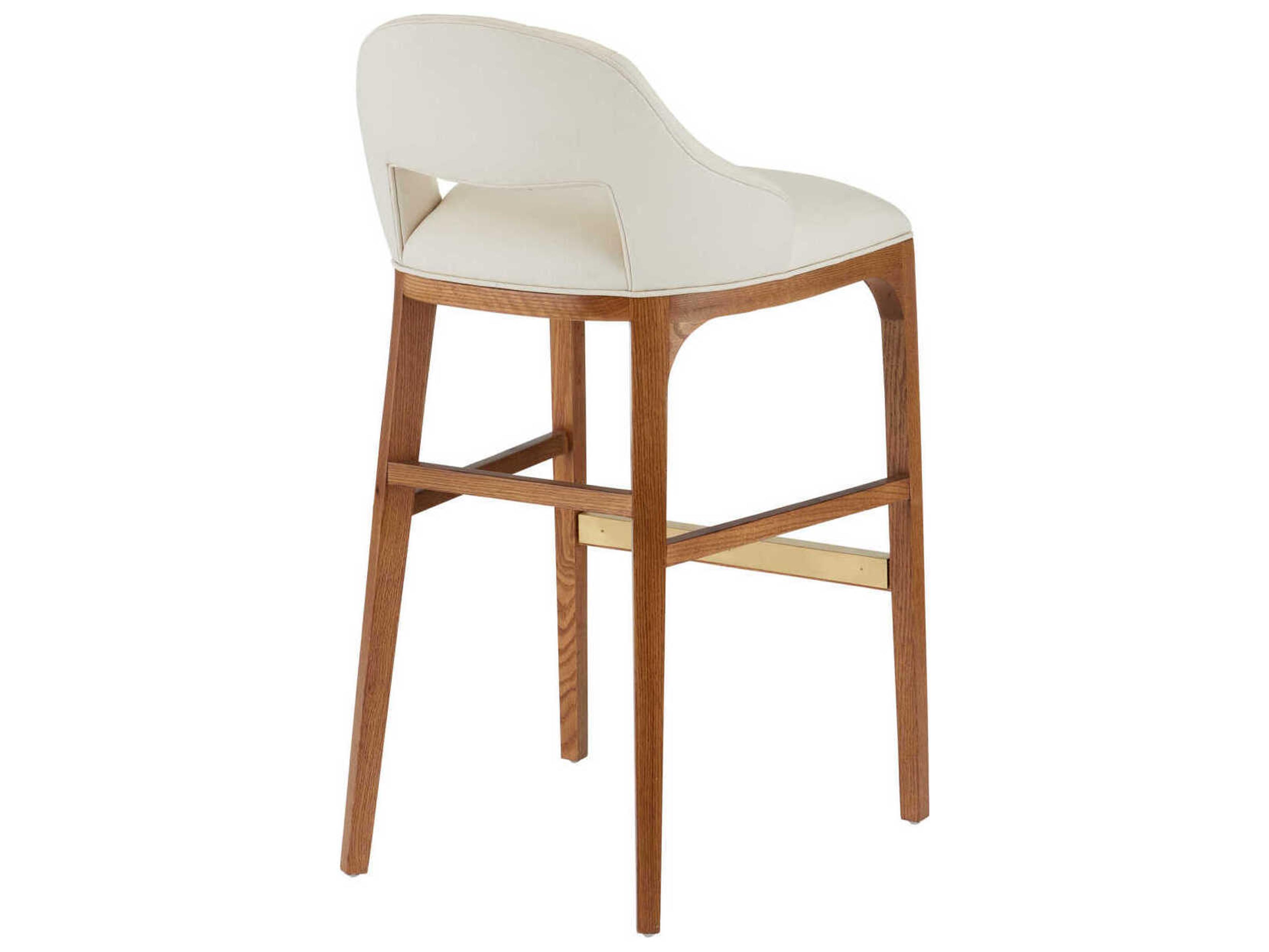 Currey & Company Inga Upholstered Oak Wood Morel Brown Brushed Brass Bar Stool