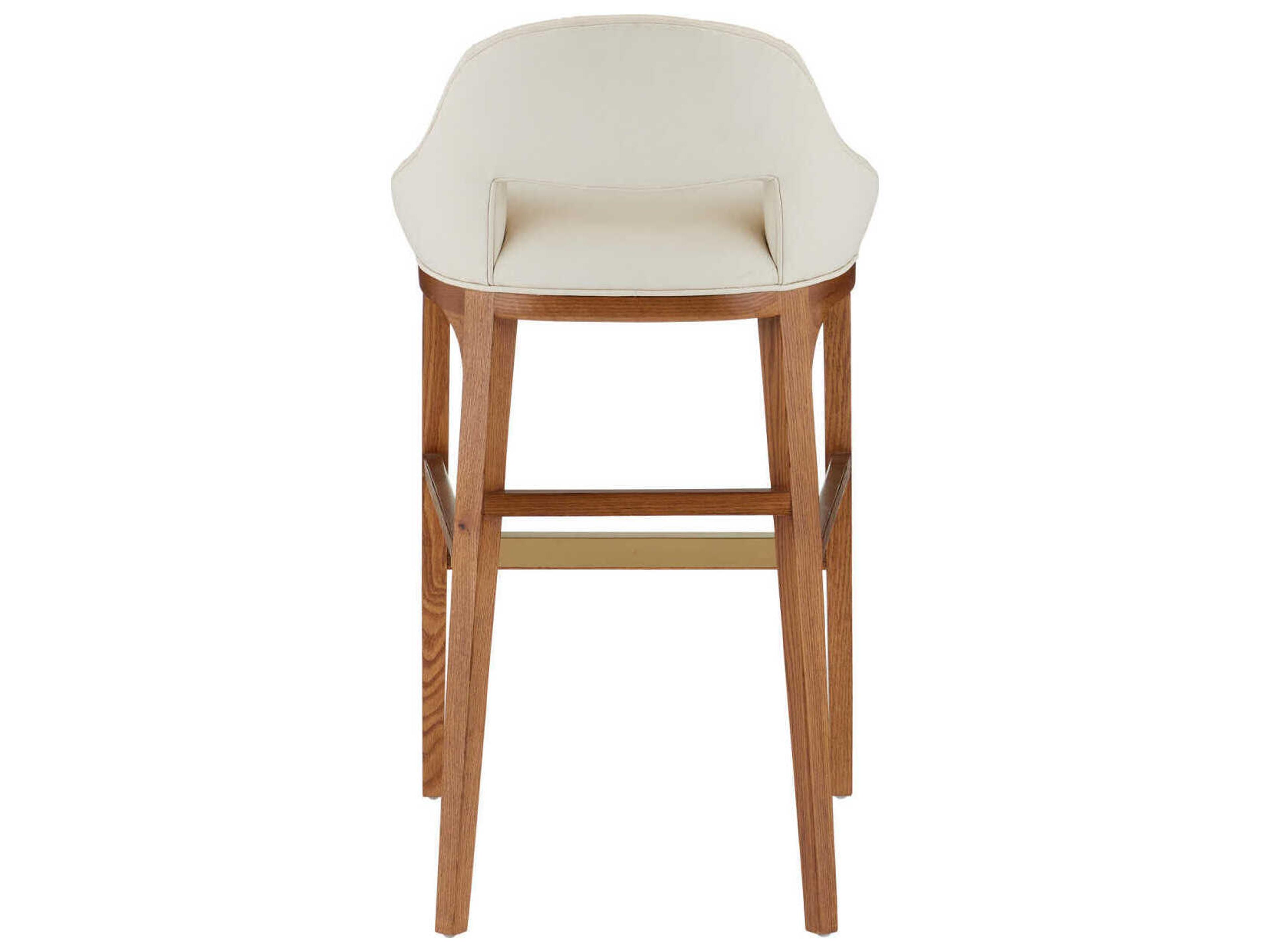 Currey & Company Inga Upholstered Oak Wood Morel Brown Brushed Brass Bar Stool