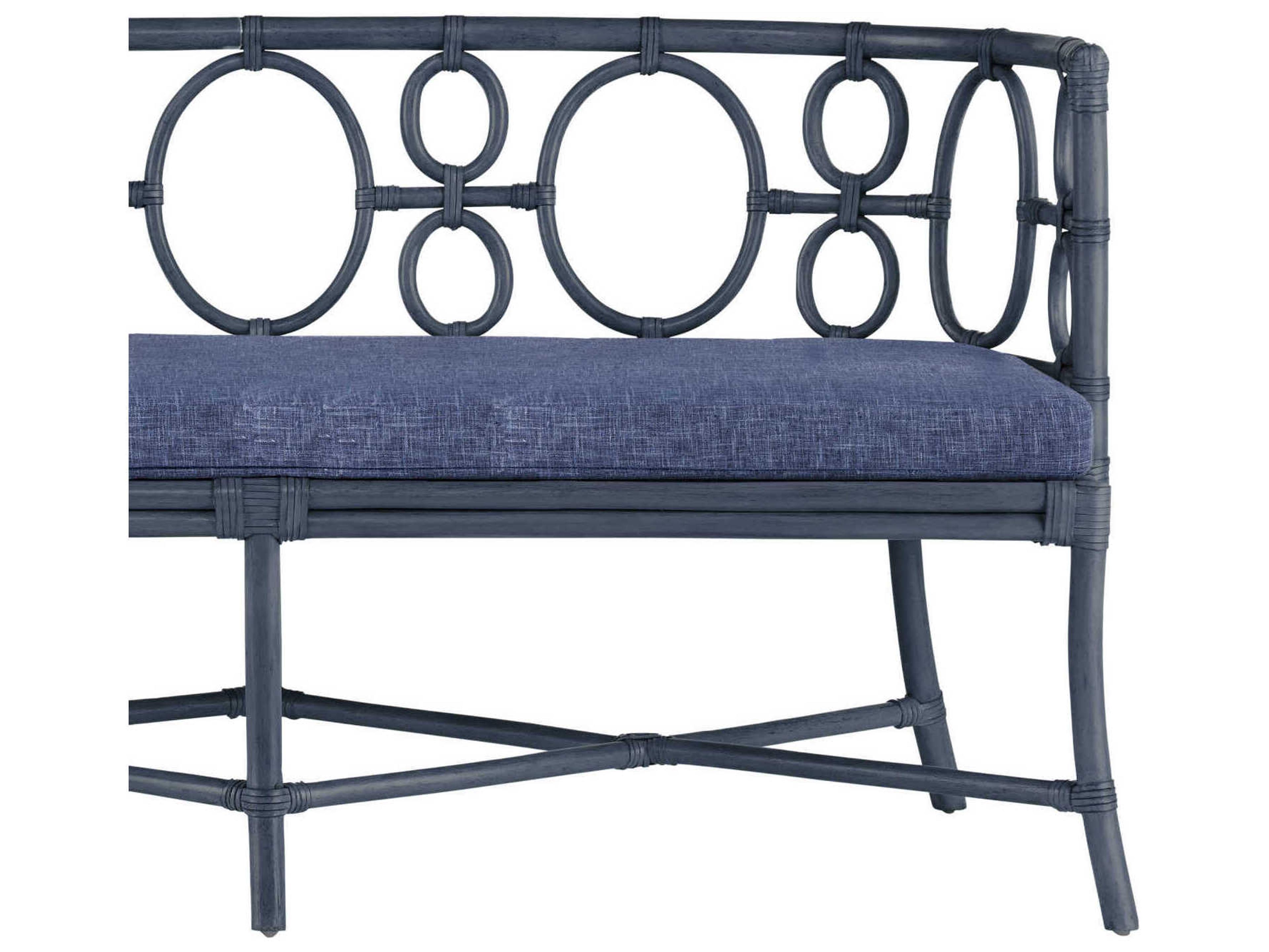 Currey & Company Tegal Vintage Navy Finn Indigo Blue Upholstered Accent Bench