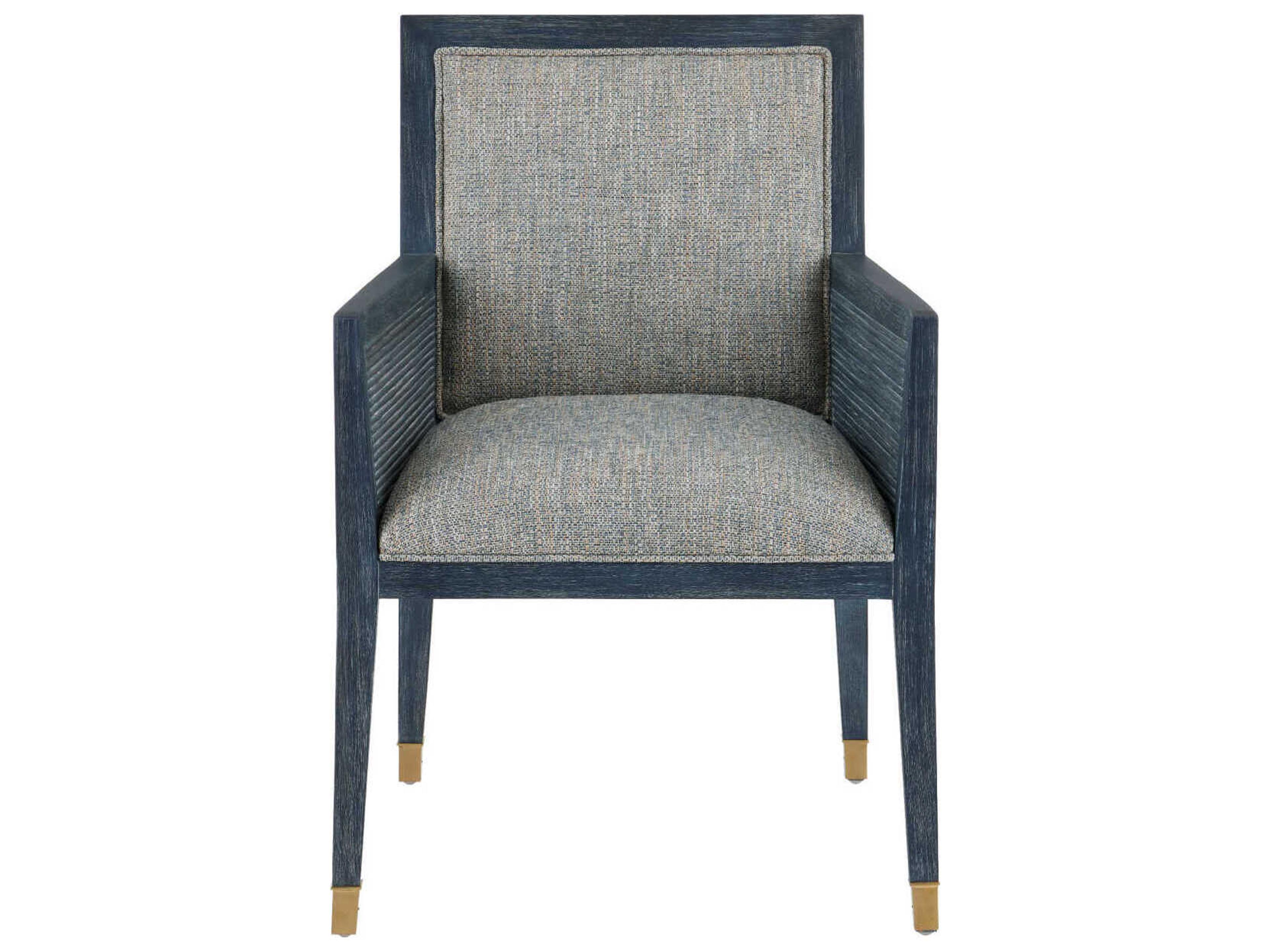 Currey & Company Santos Mahogany Wood Blue Upholstered Arm Dining Chair