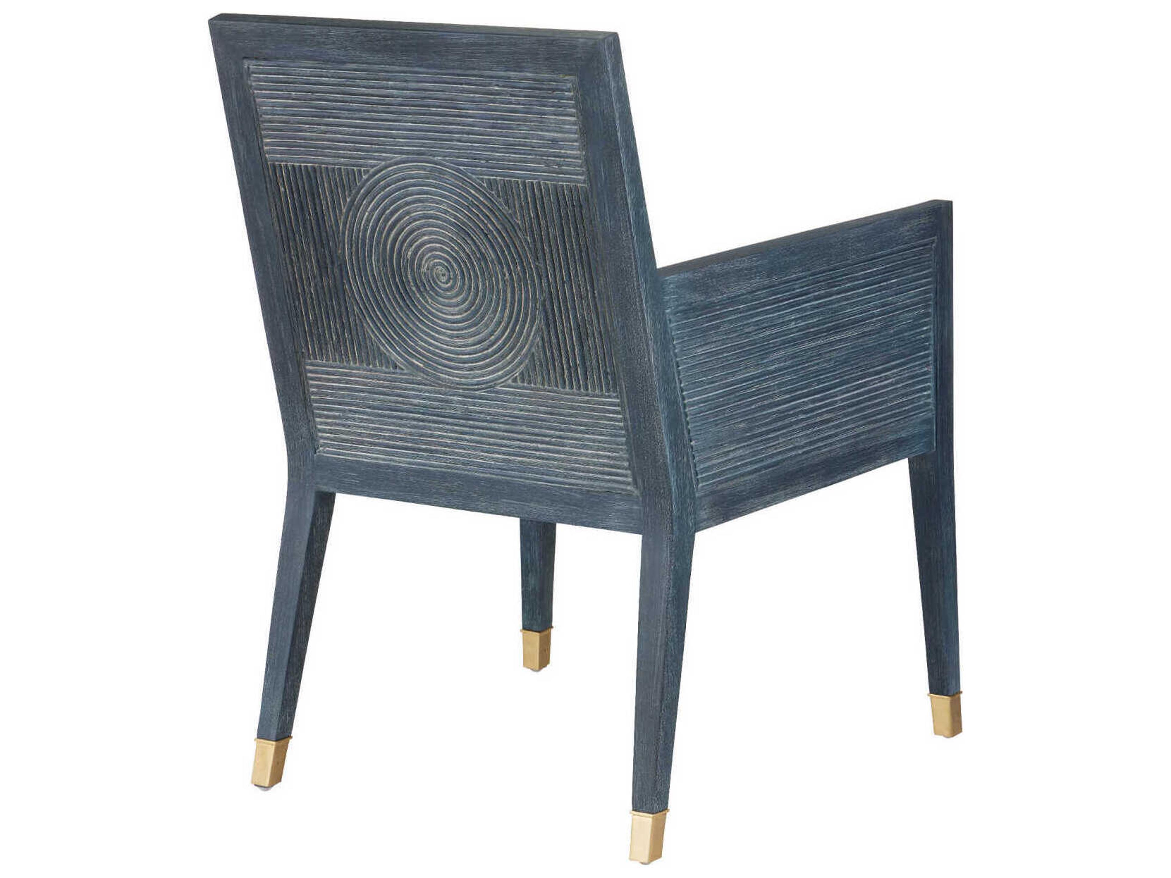 Currey & Company Santos Mahogany Wood Blue Upholstered Arm Dining Chair