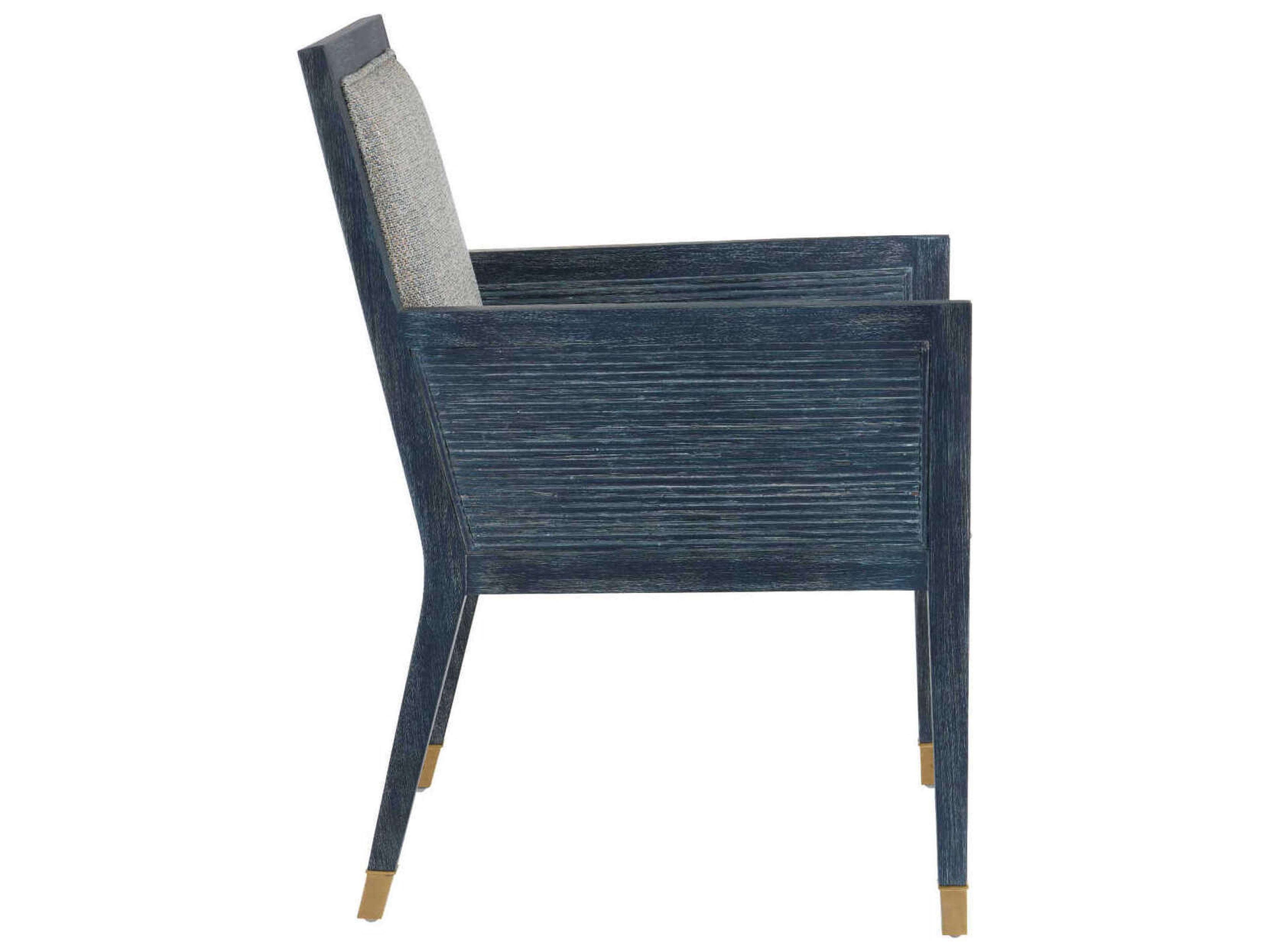 Currey & Company Santos Mahogany Wood Blue Upholstered Arm Dining Chair