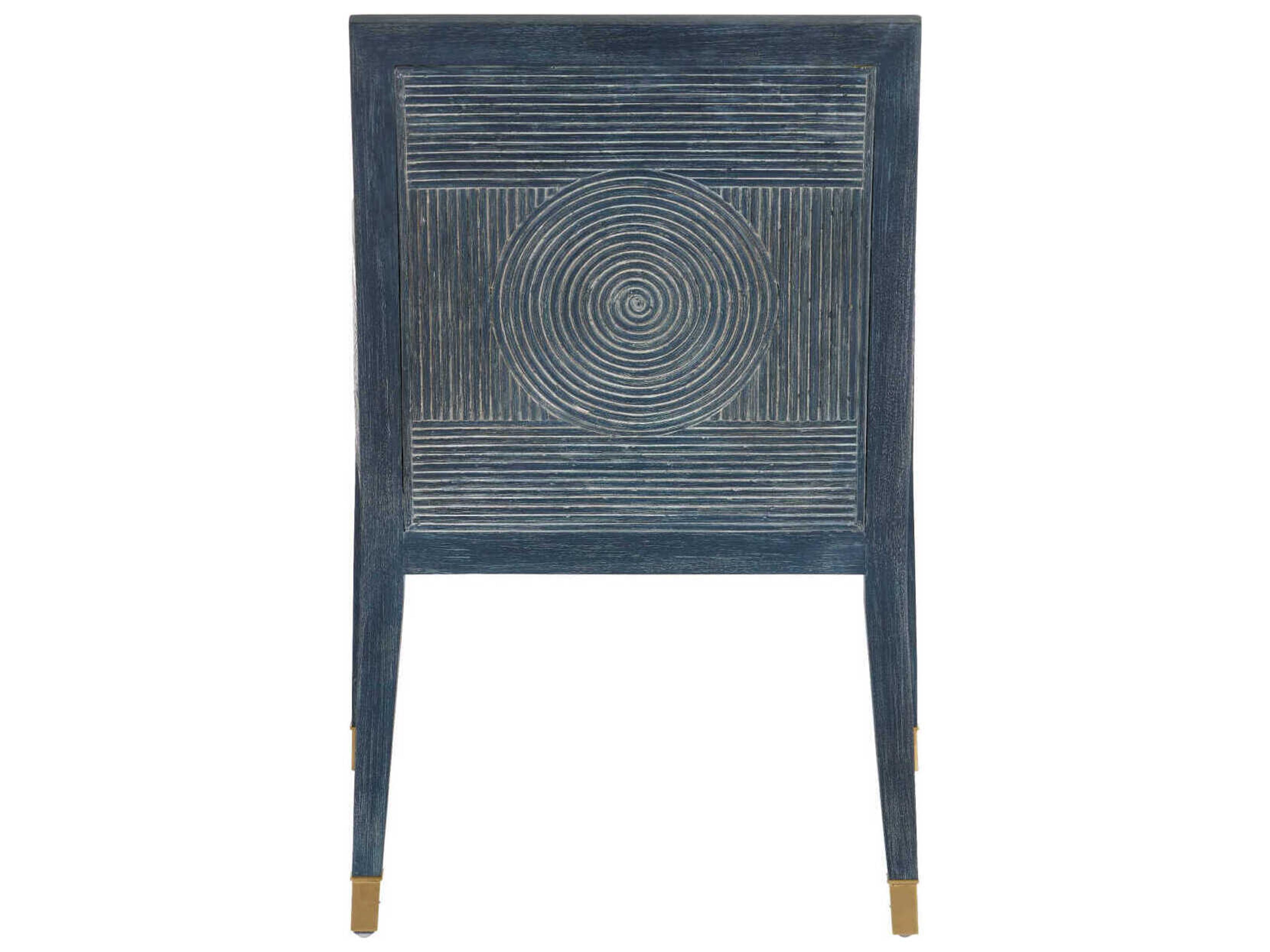 Currey & Company Santos Mahogany Wood Blue Upholstered Arm Dining Chair