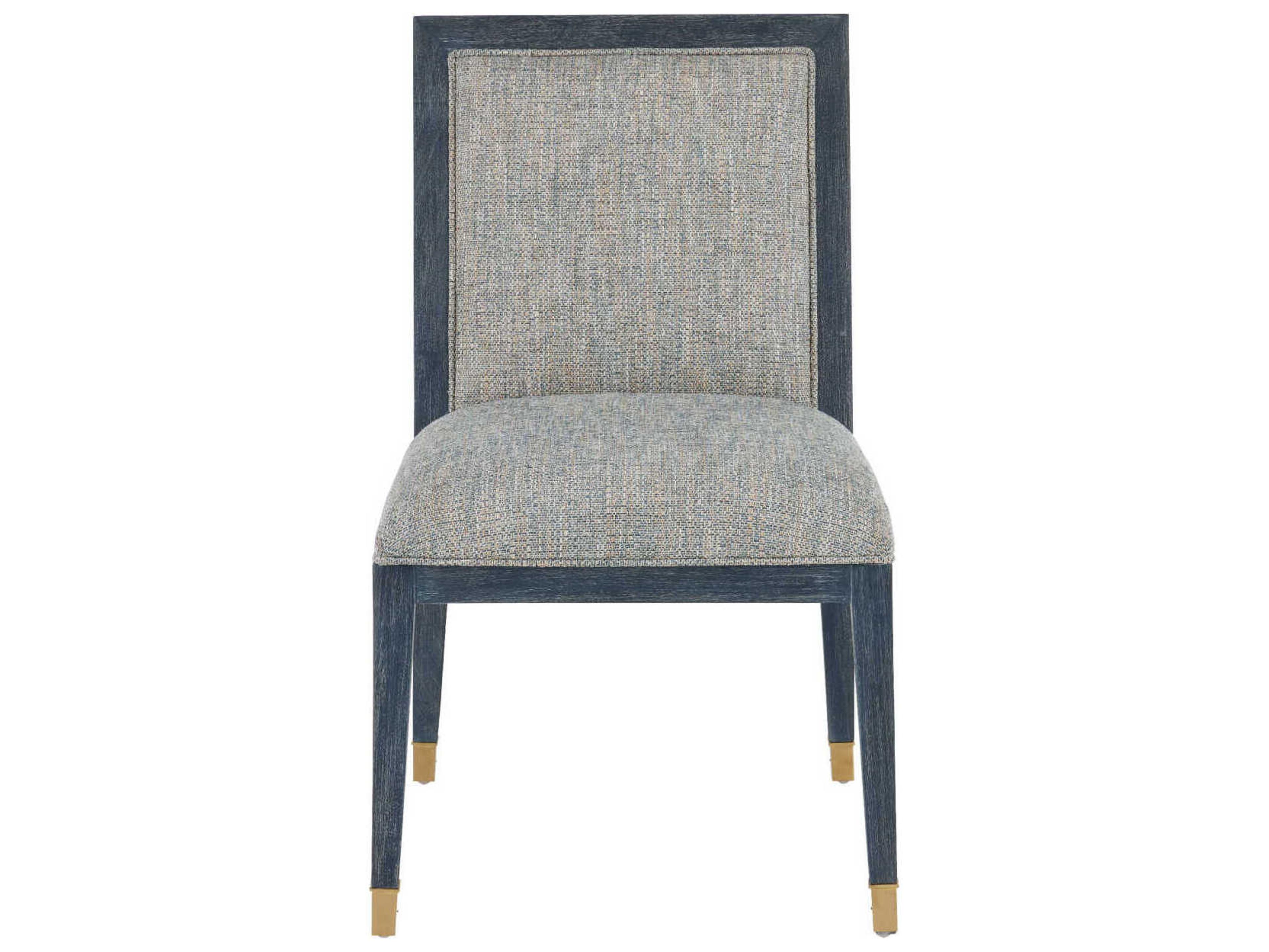 Currey & Company Santos Mahogany Wood Blue Upholstered Side Dining Chair
