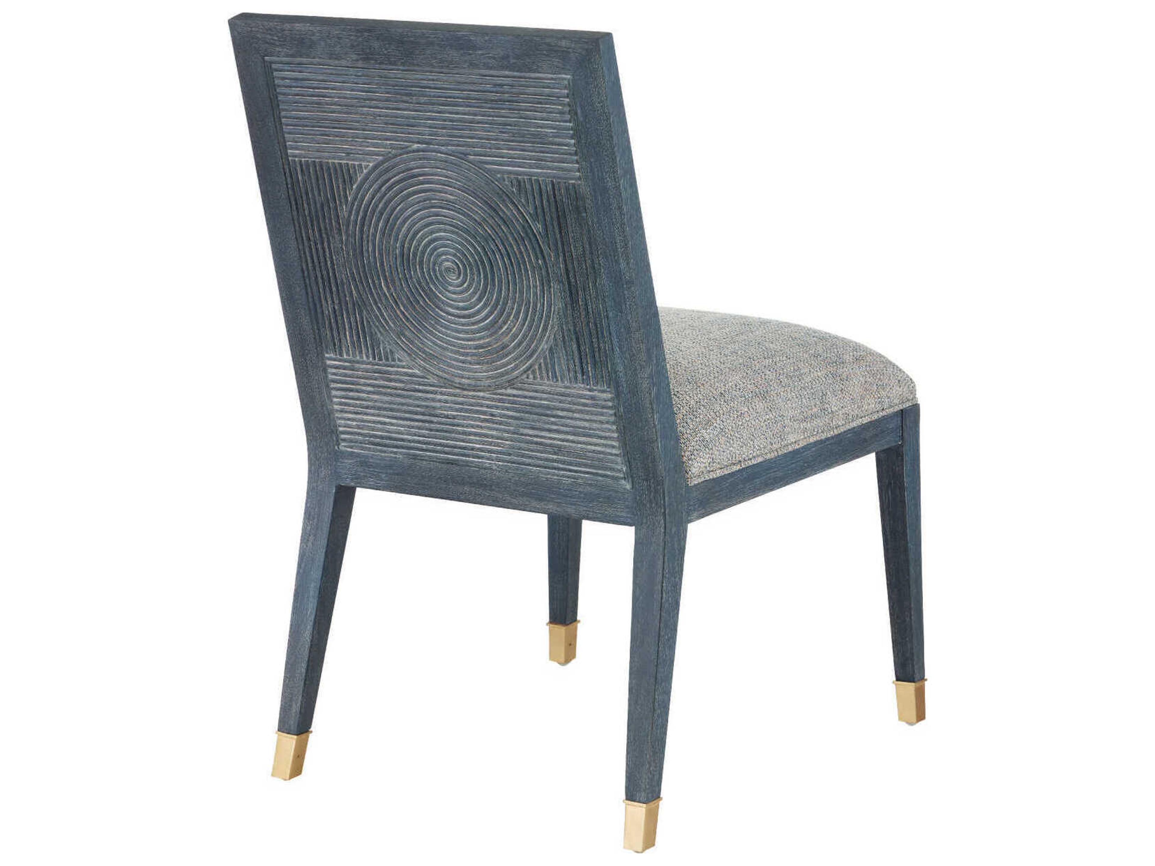 Currey & Company Santos Mahogany Wood Blue Upholstered Side Dining Chair
