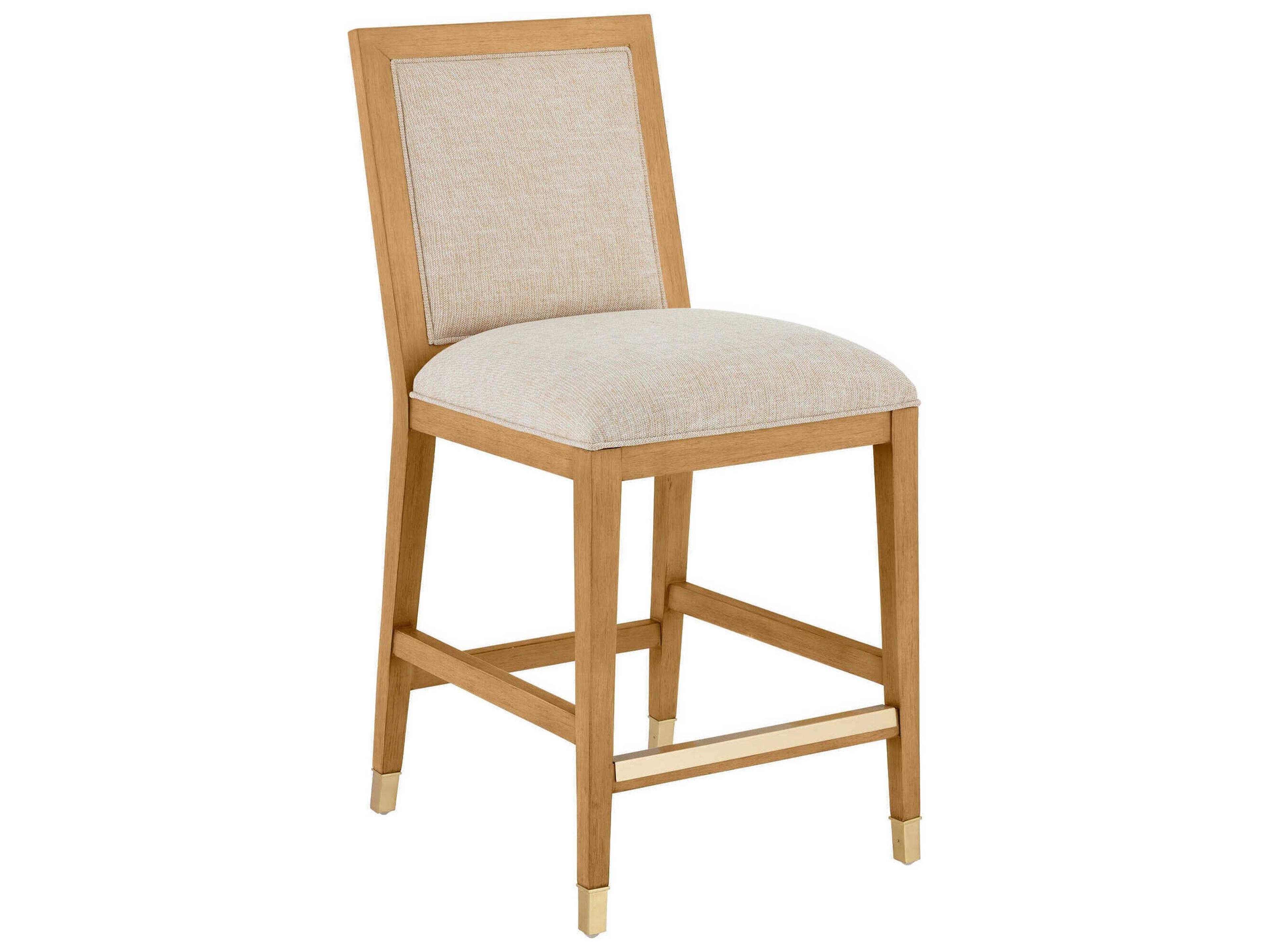 Santos Sea Sand Uv Liller Malt Satin Brass Upholstered Mahogany Wood Counter Stool