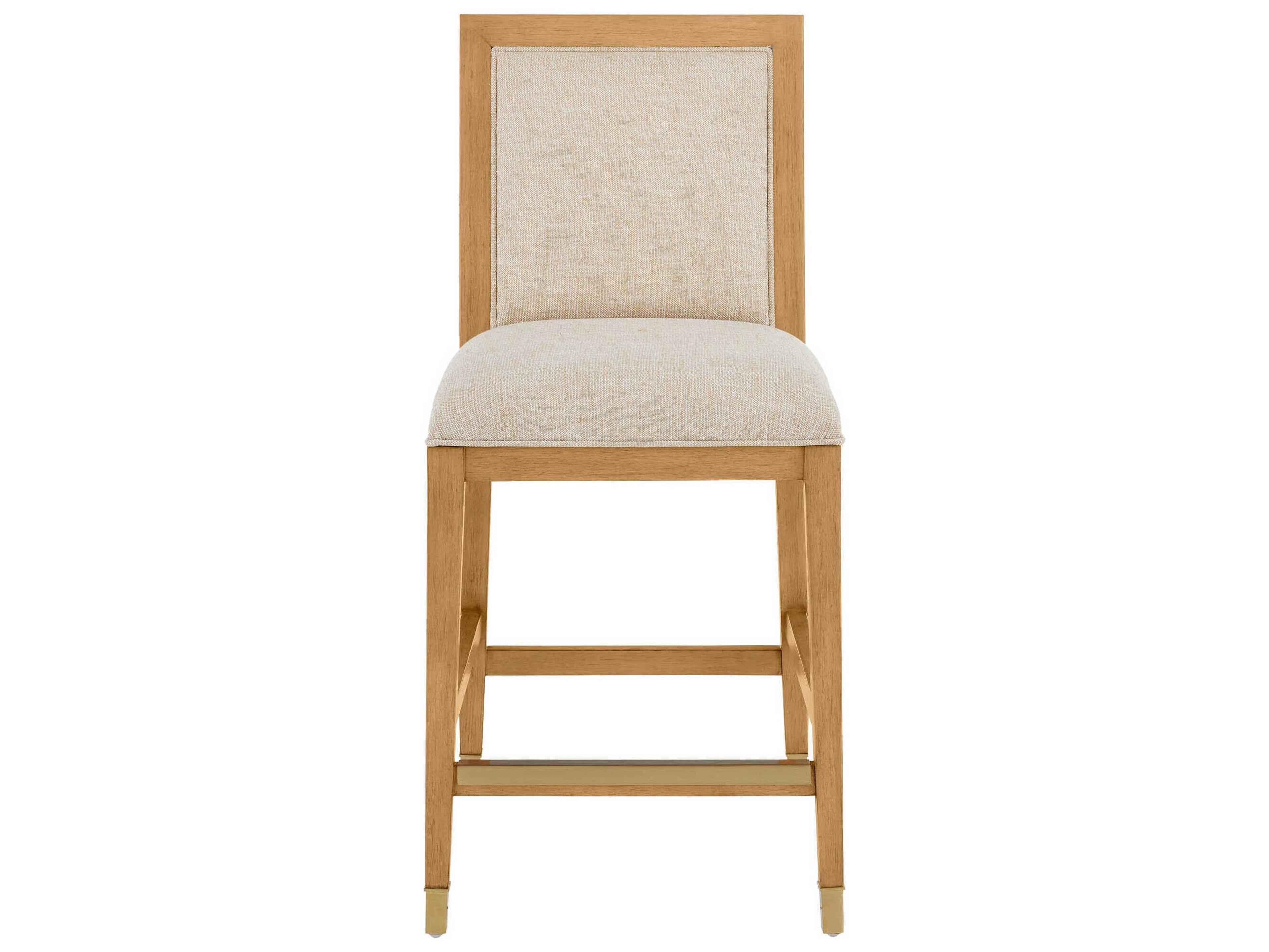 Currey & Company Santos Sea Sand Uv Liller Malt Satin Brass Upholstered Mahogany Wood Counter Stool