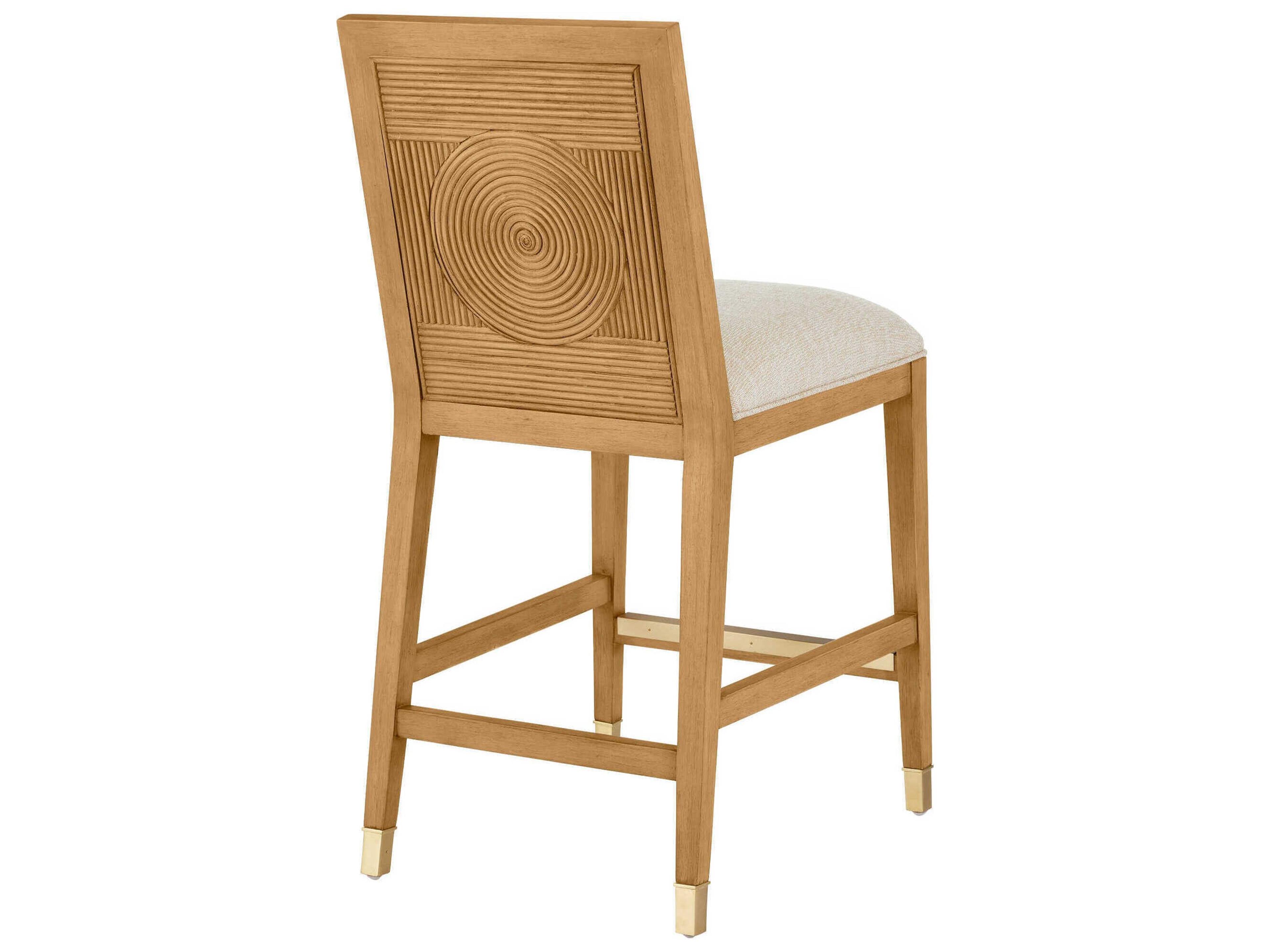 Currey & Company Santos Sea Sand Uv Liller Malt Satin Brass Upholstered Mahogany Wood Counter Stool