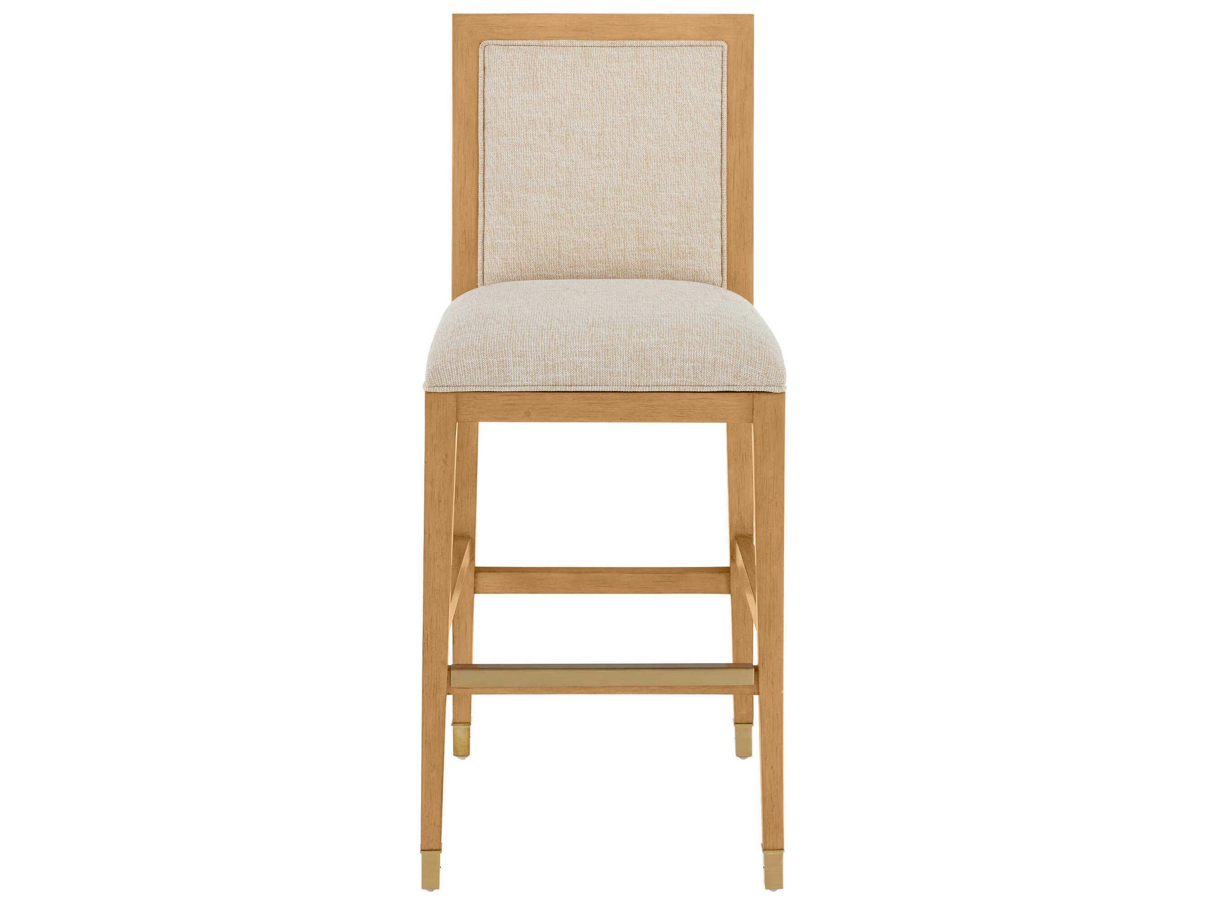 Currey & Company Santos Sea Sand Uv Liller Malt Satin Brass Upholstered Mahogany Wood Bar Stool