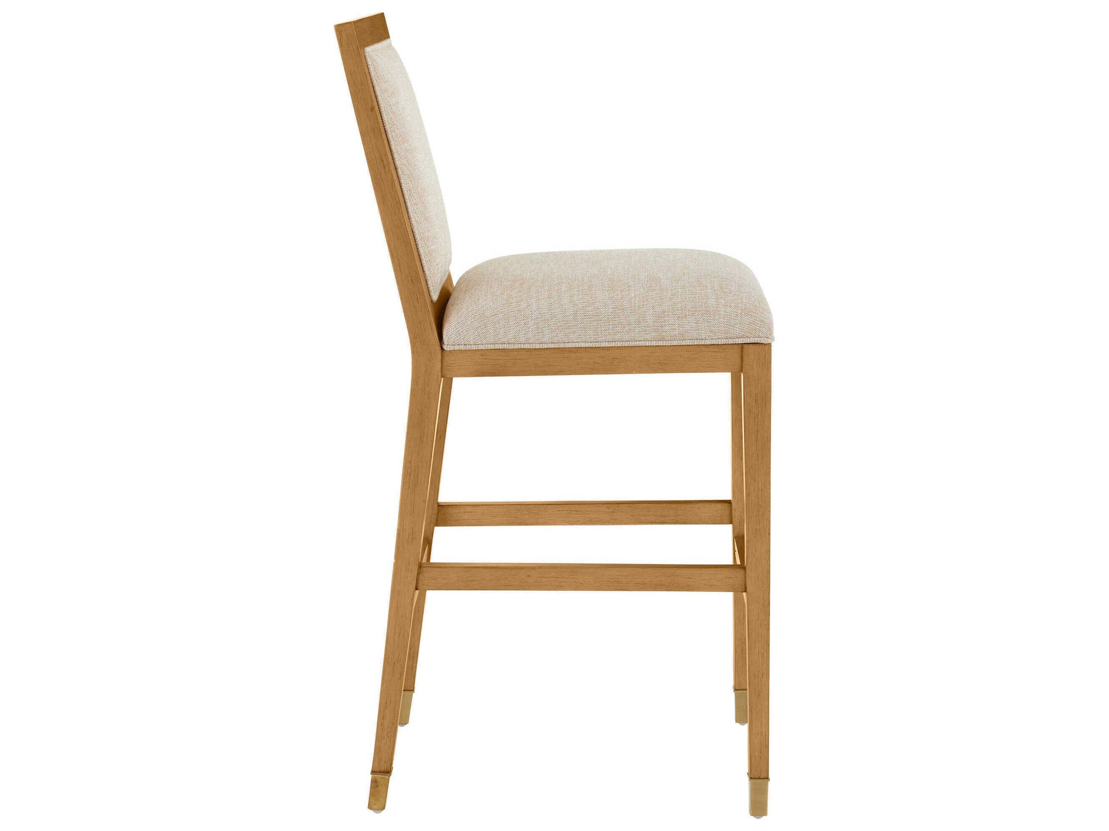 Currey & Company Santos Sea Sand Uv Liller Malt Satin Brass Upholstered Mahogany Wood Bar Stool