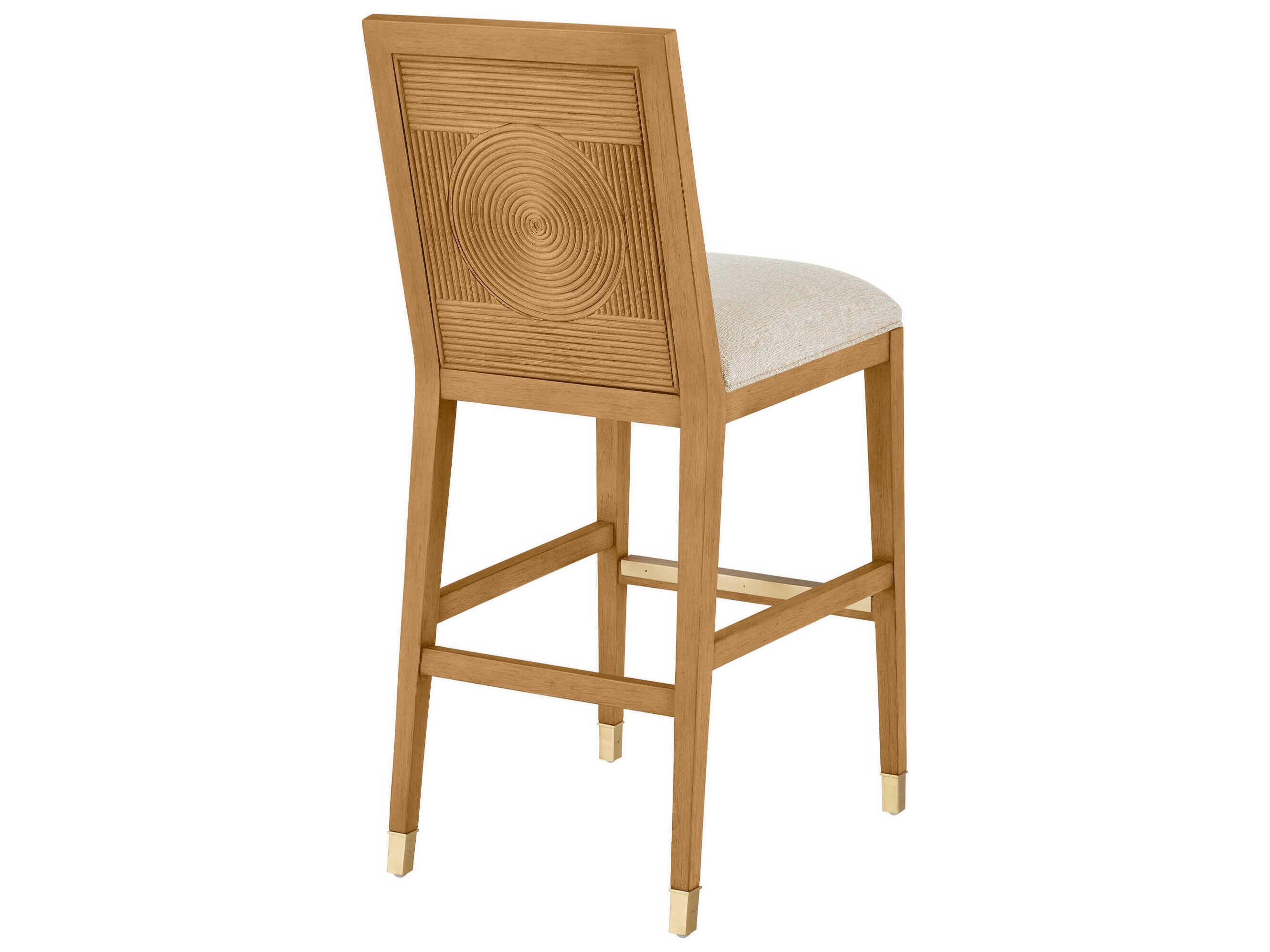 Currey & Company Santos Sea Sand Uv Liller Malt Satin Brass Upholstered Mahogany Wood Bar Stool