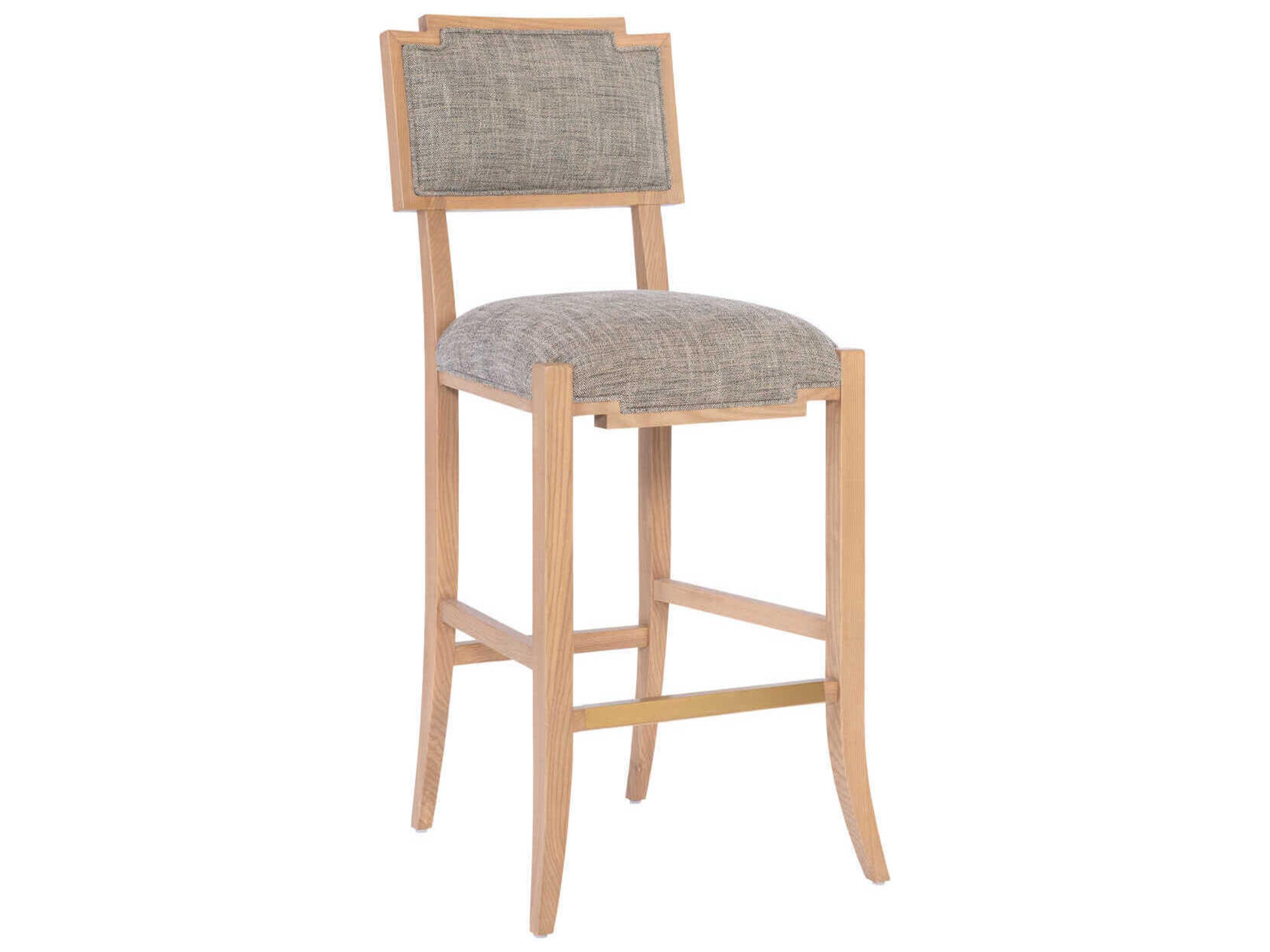 Melanie Blonde Ash Wood Brass Upholstered Bar Stool