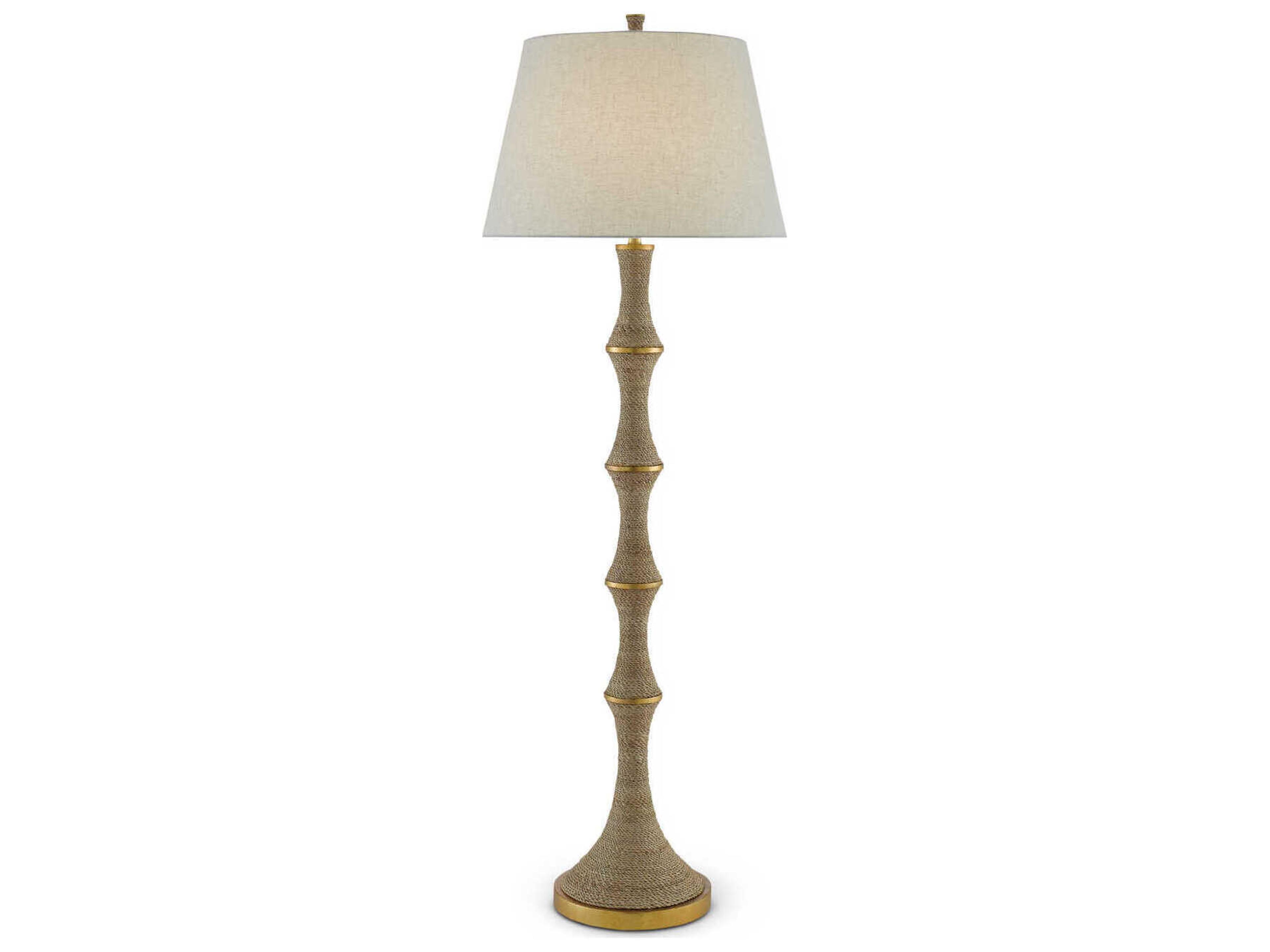 Currey & Company Bourgeon Natural Dark Contemporary Gold Leaf Beige Poplin Cotton Floor Lamp