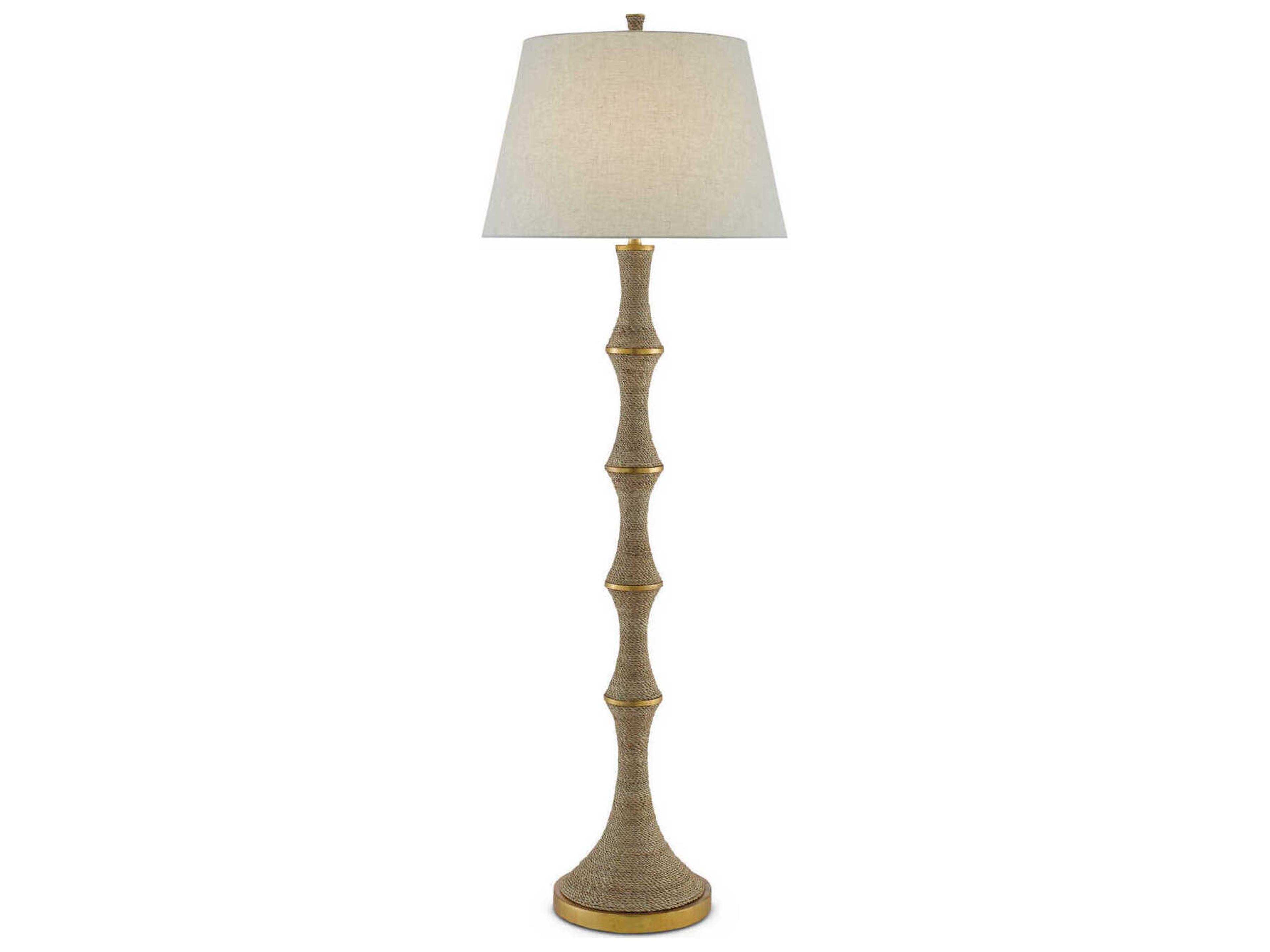 Currey & Company Bourgeon Natural Dark Contemporary Gold Leaf Beige Poplin Cotton Floor Lamp