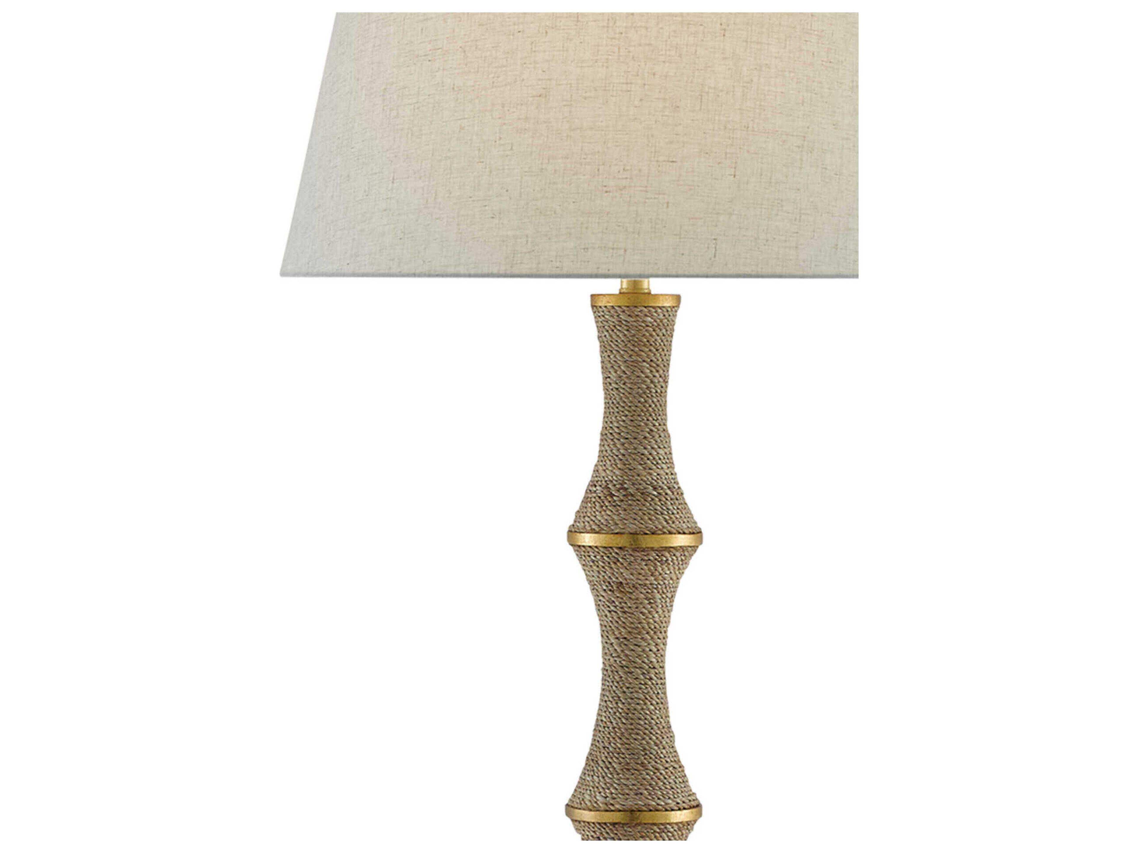 Currey & Company Bourgeon Natural Dark Contemporary Gold Leaf Beige Poplin Cotton Floor Lamp