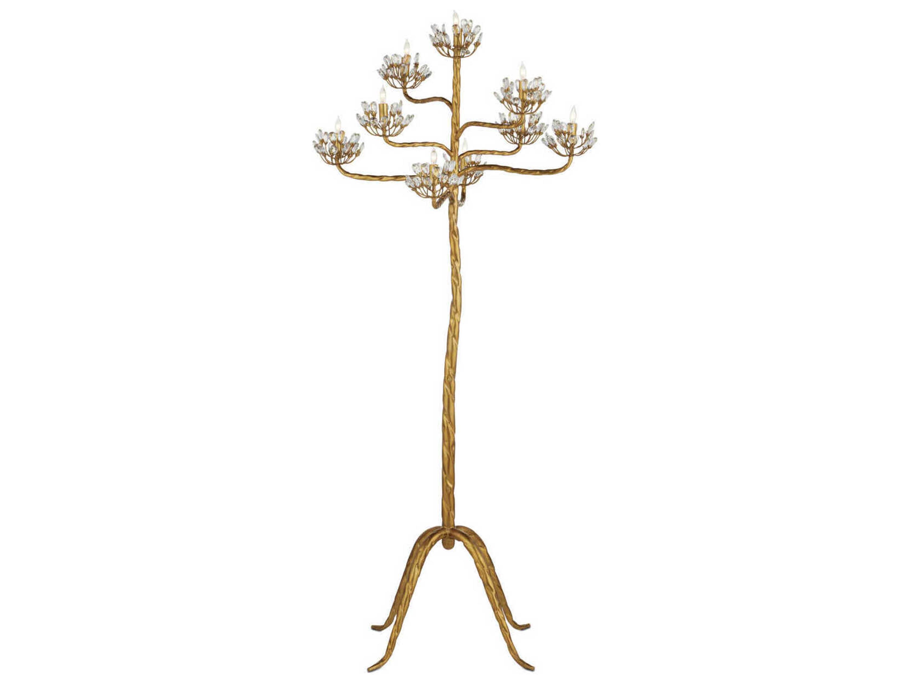 Currey & Company Agave Americana Crystal Contemporary Gold Leaf Floor Lamp