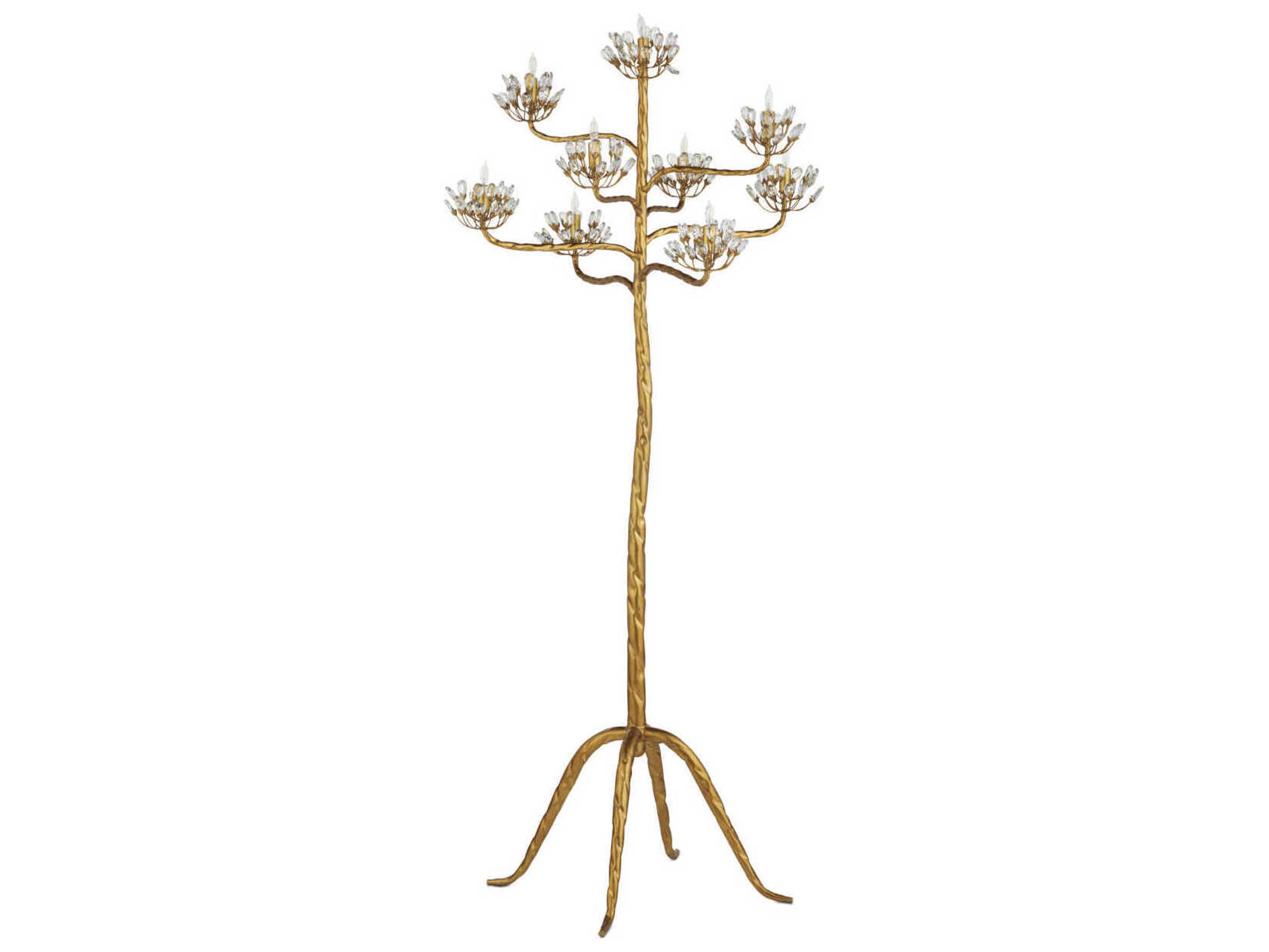 Currey & Company Agave Americana Crystal Contemporary Gold Leaf Floor Lamp