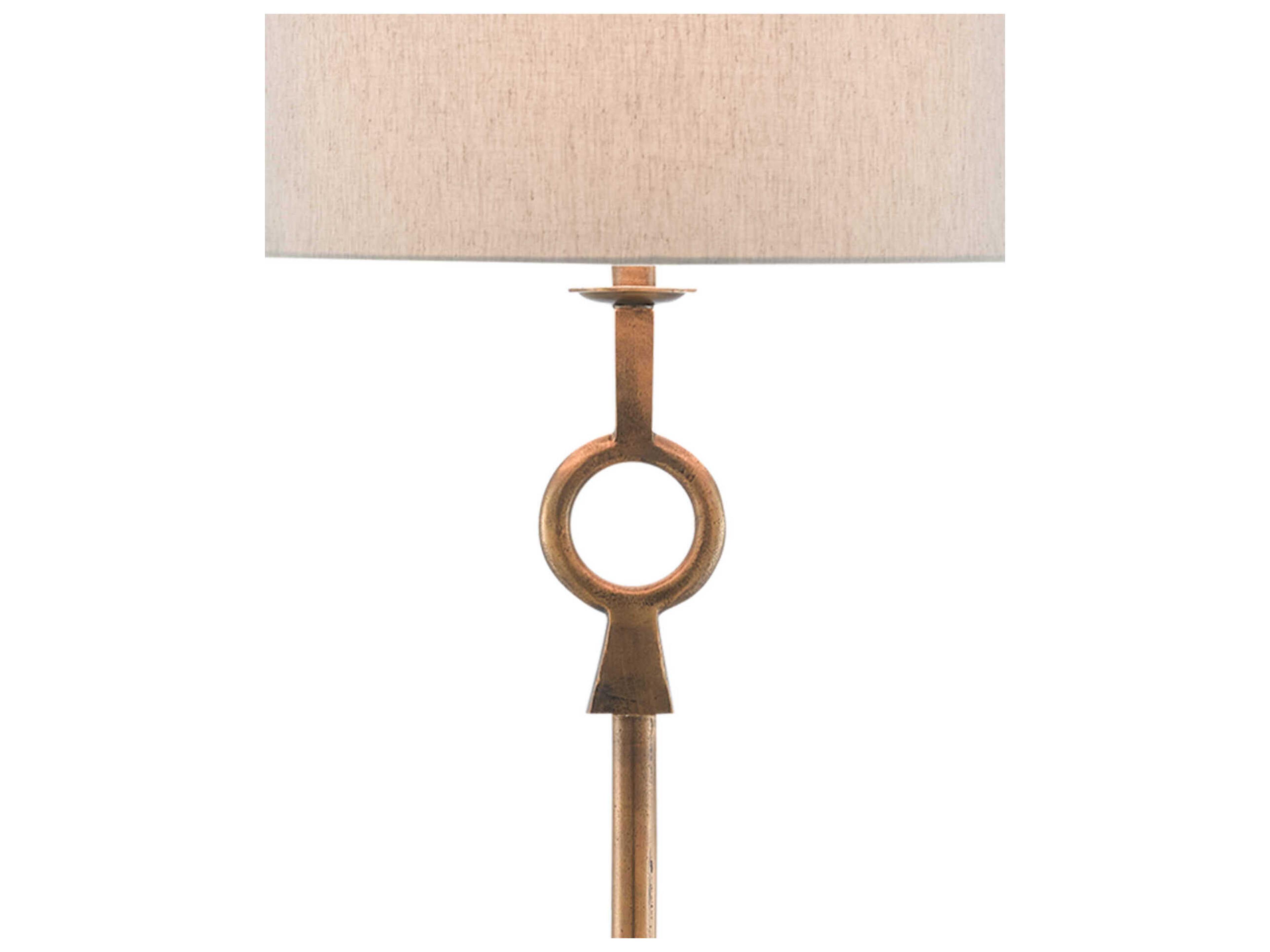 Currey & Company Germaine Antique Brass Natural Flax Floor Lamp