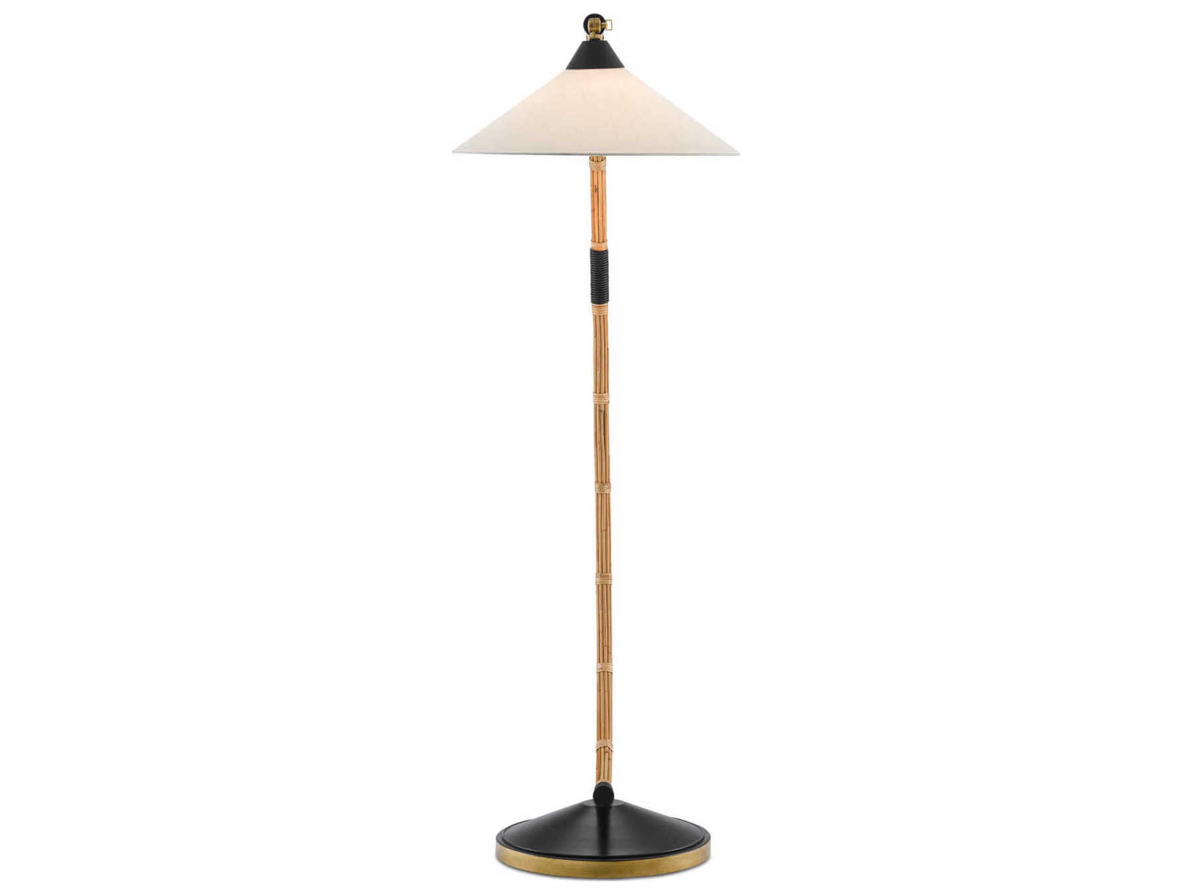 Currey & Company Lisbon Natural New Brass Satin Black Brown Floor Lamp