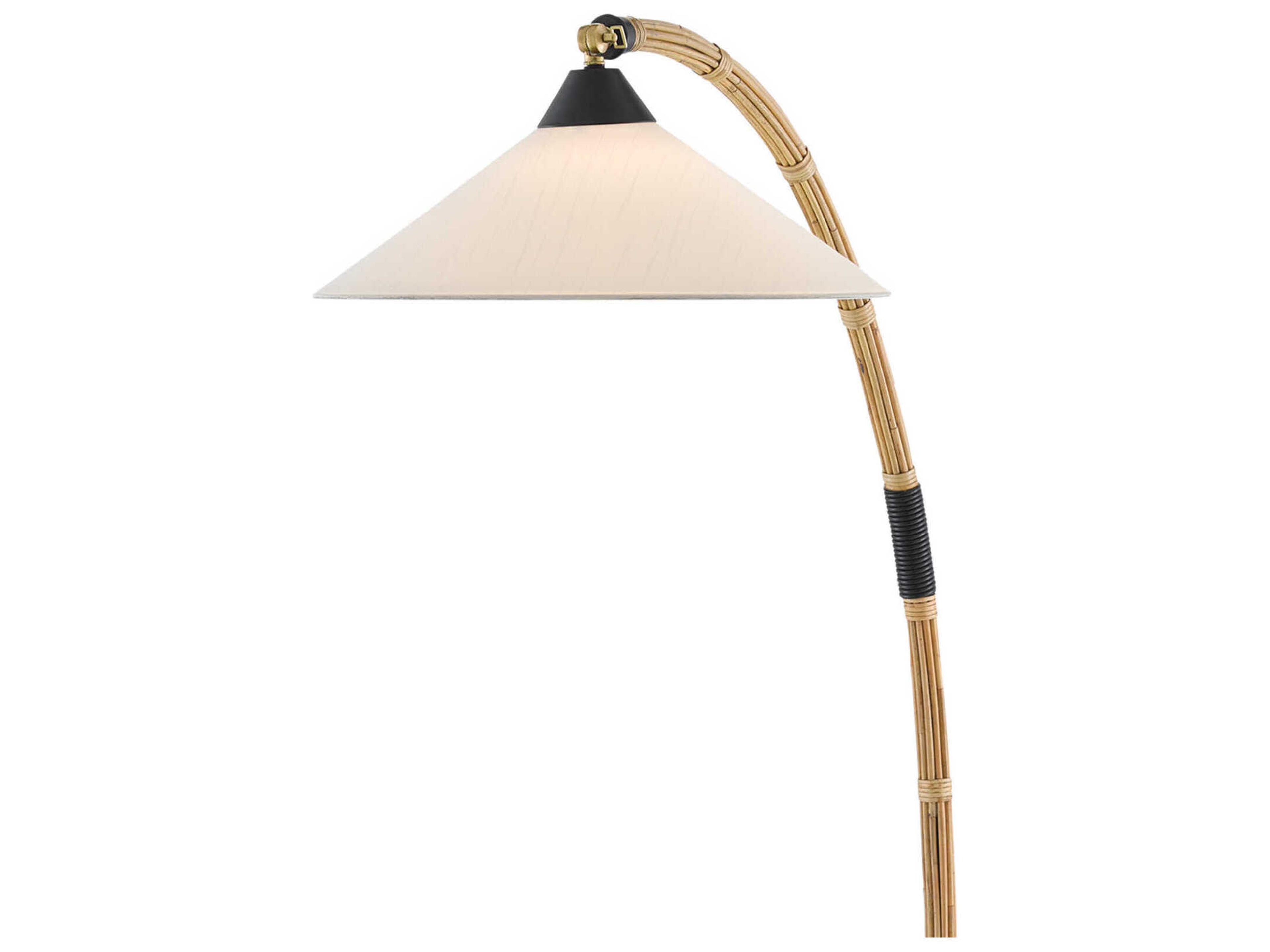 Currey & Company Lisbon Natural New Brass Satin Black Brown Floor Lamp