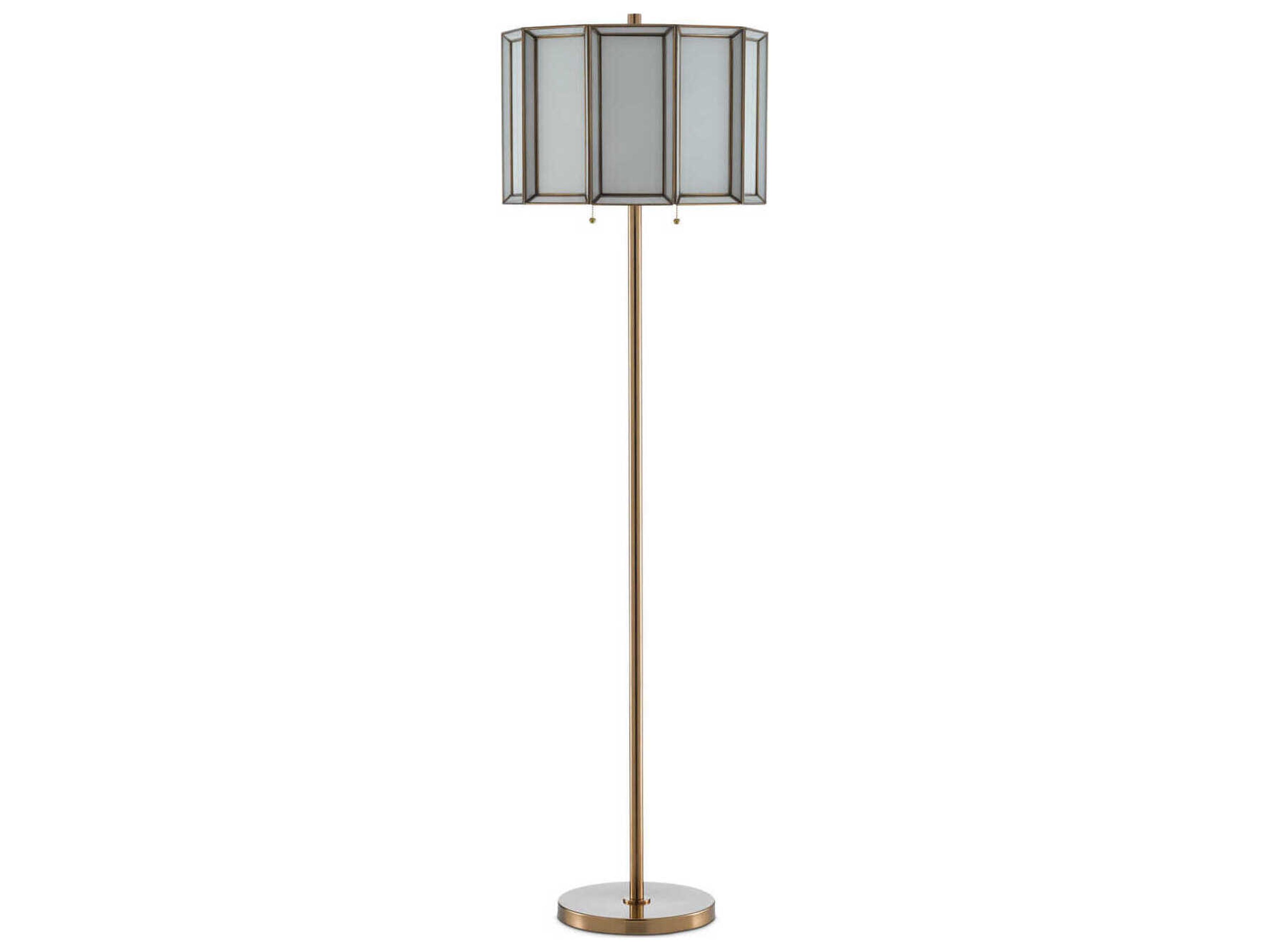 Currey & Company Daze Glass Antique Brass White Floor Lamp