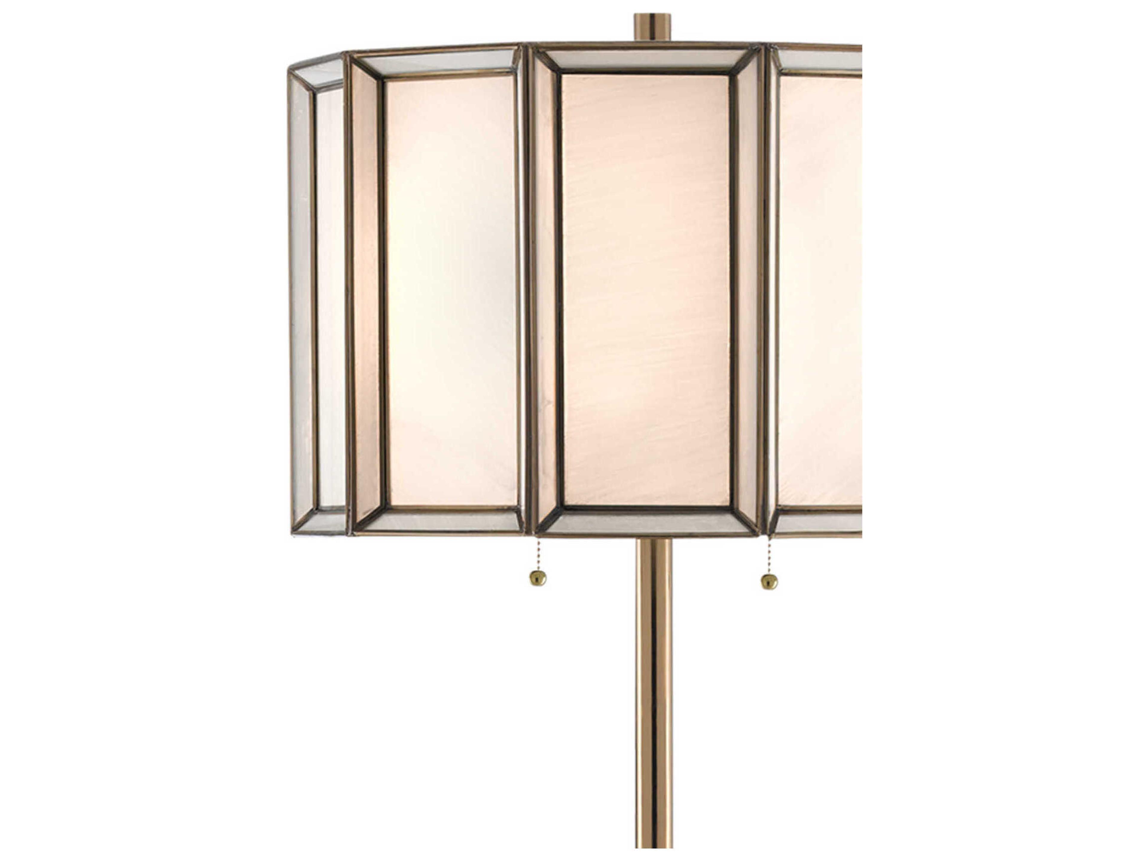 Currey & Company Daze Glass Antique Brass White Floor Lamp