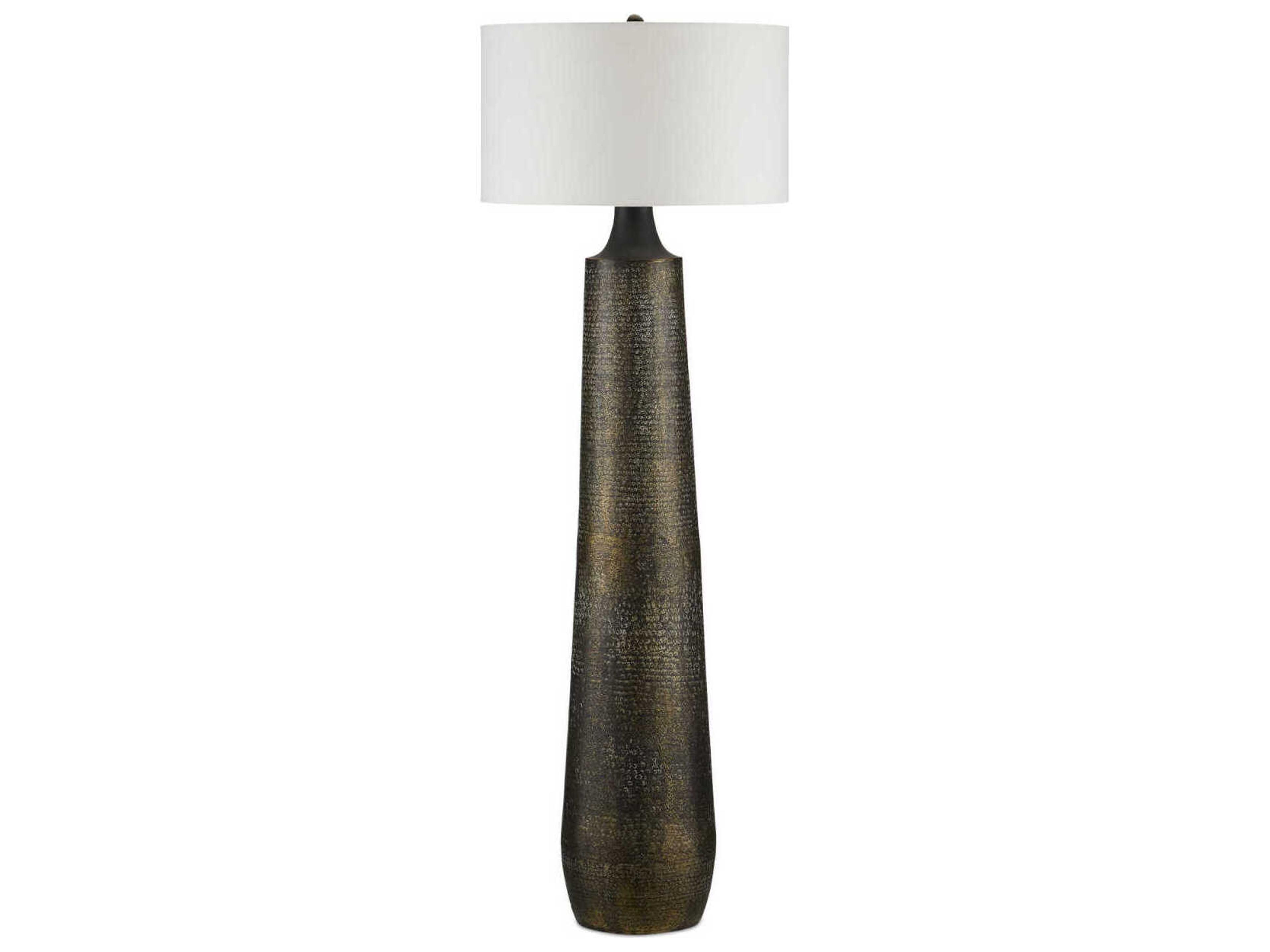 Currey & Company Brigadier Antique Brass Black Whitewash Floor Lamp