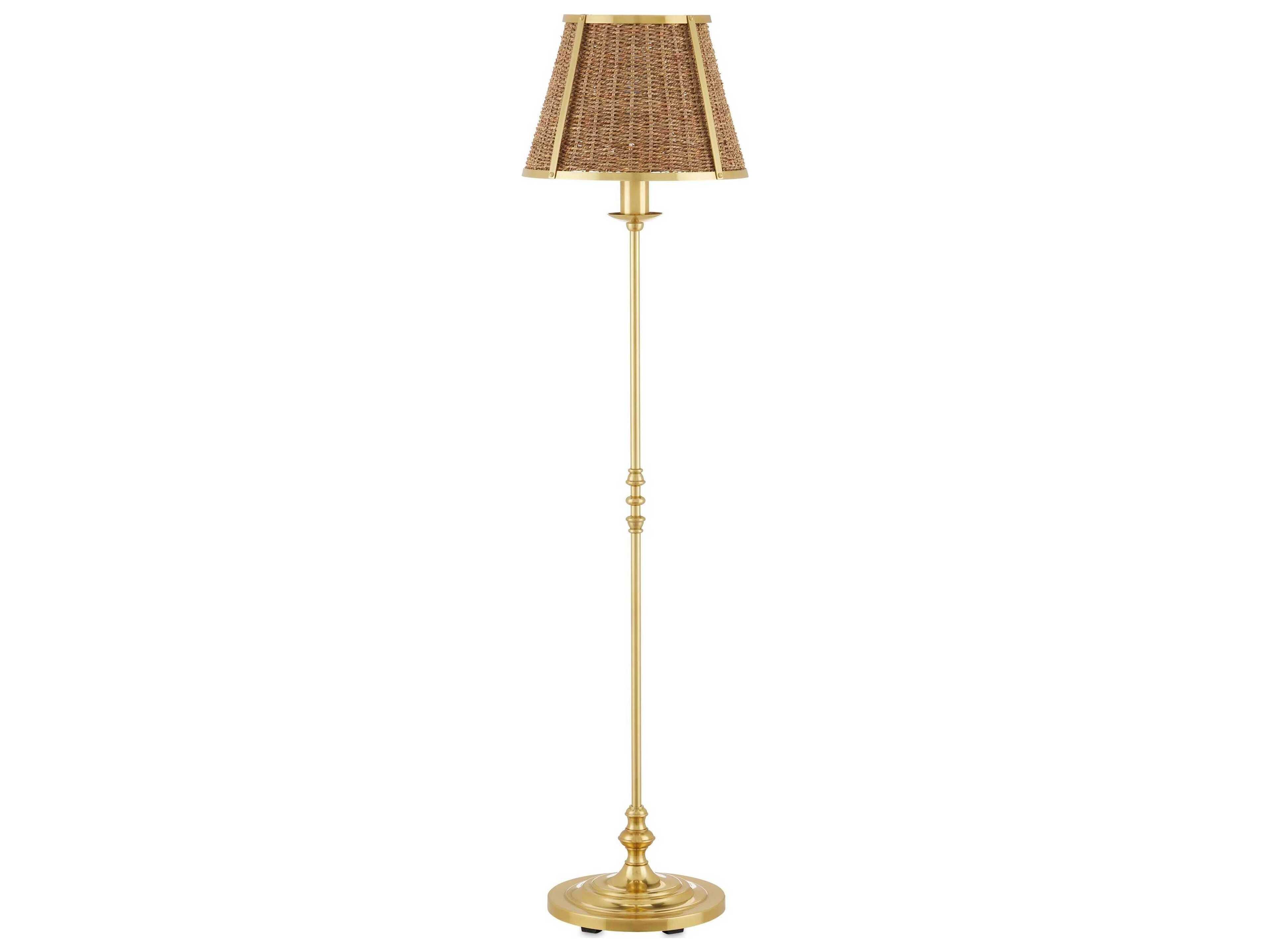 Currey & Company Deauville Polished Brass Natural Seagrass Floor Lamp