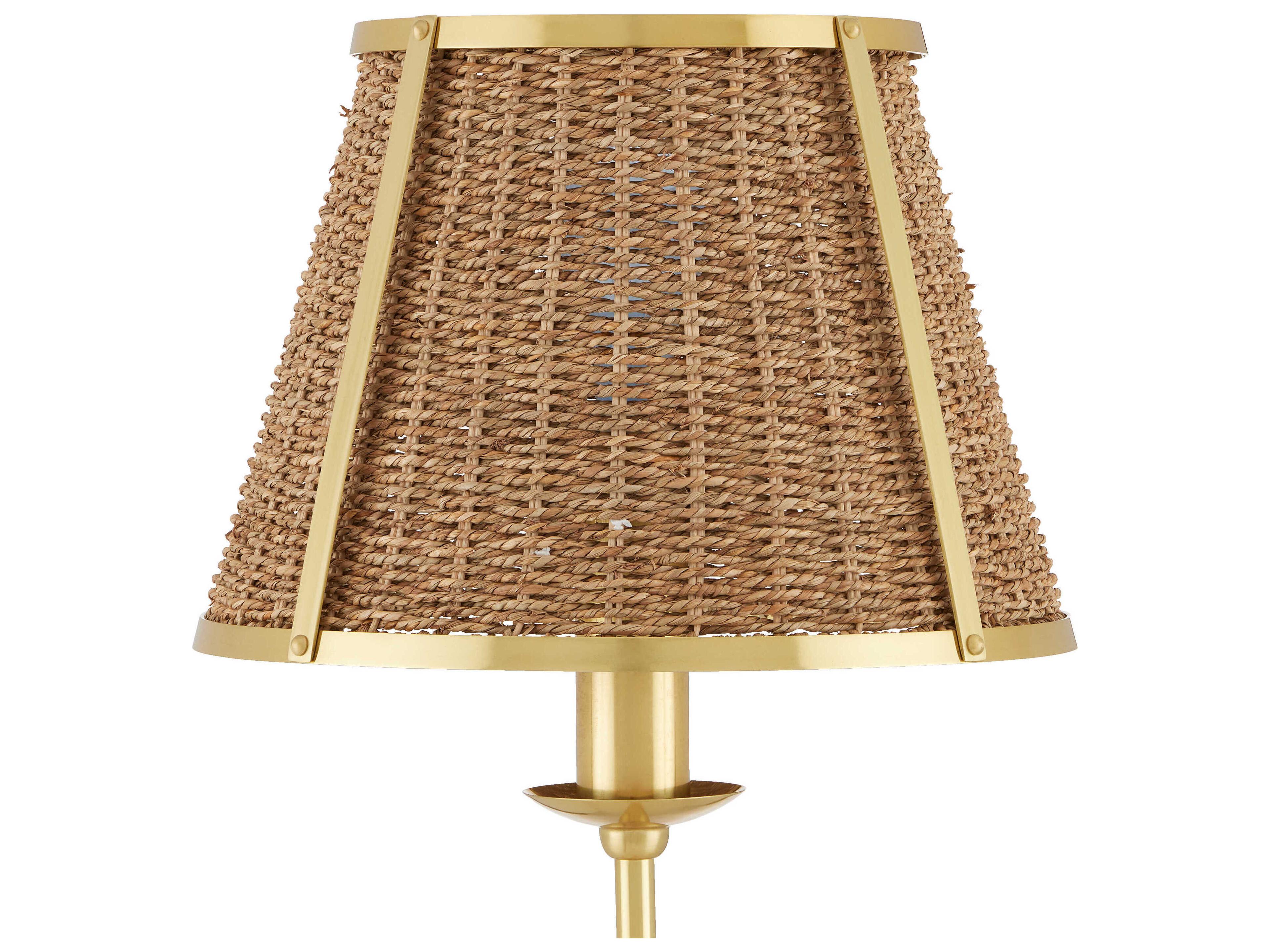 Currey & Company Deauville Polished Brass Natural Seagrass Floor Lamp