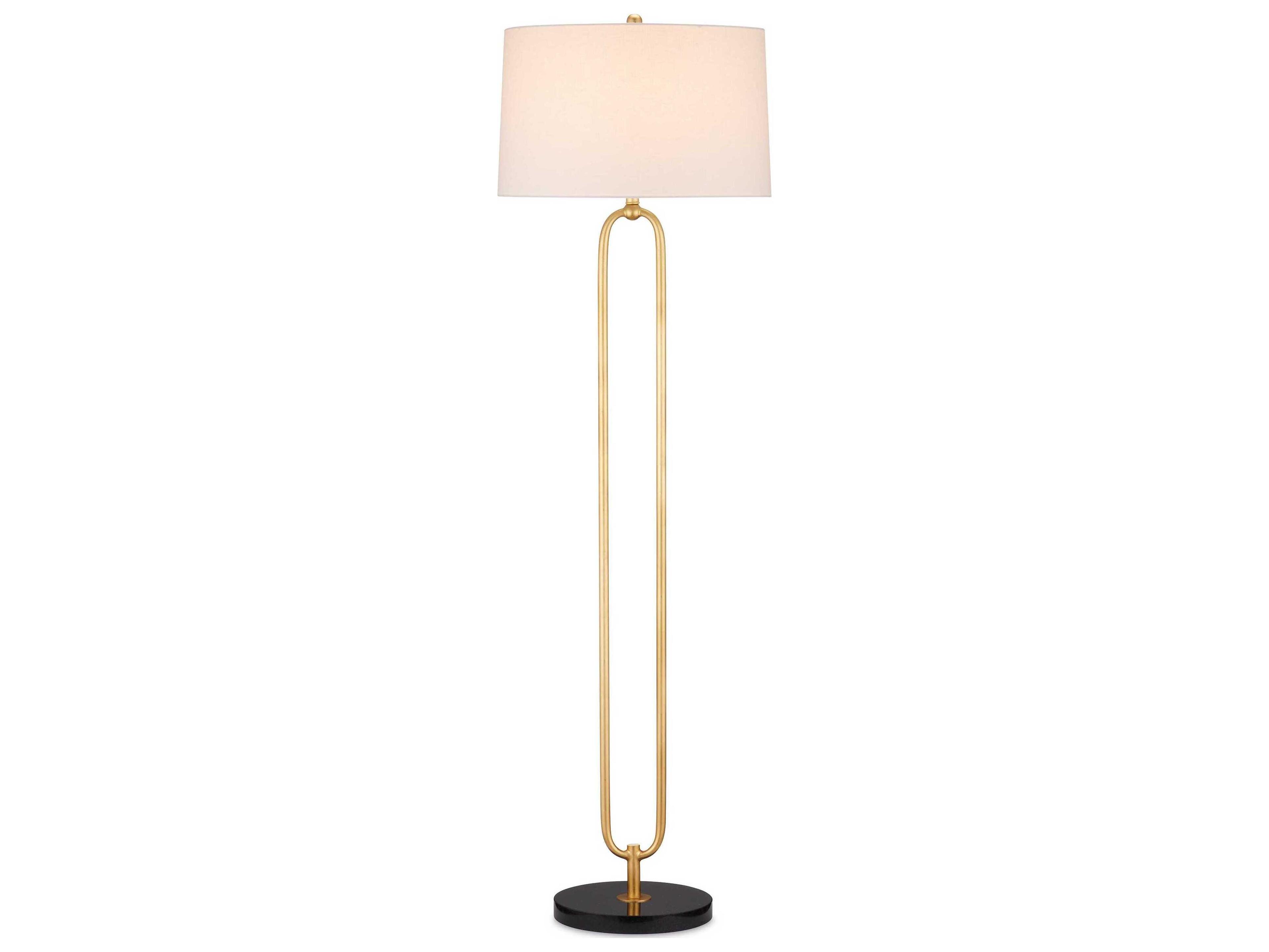 Currey & Company Glossary Contemporary Gold Leaf Natural Off White Linen Floor Lamp