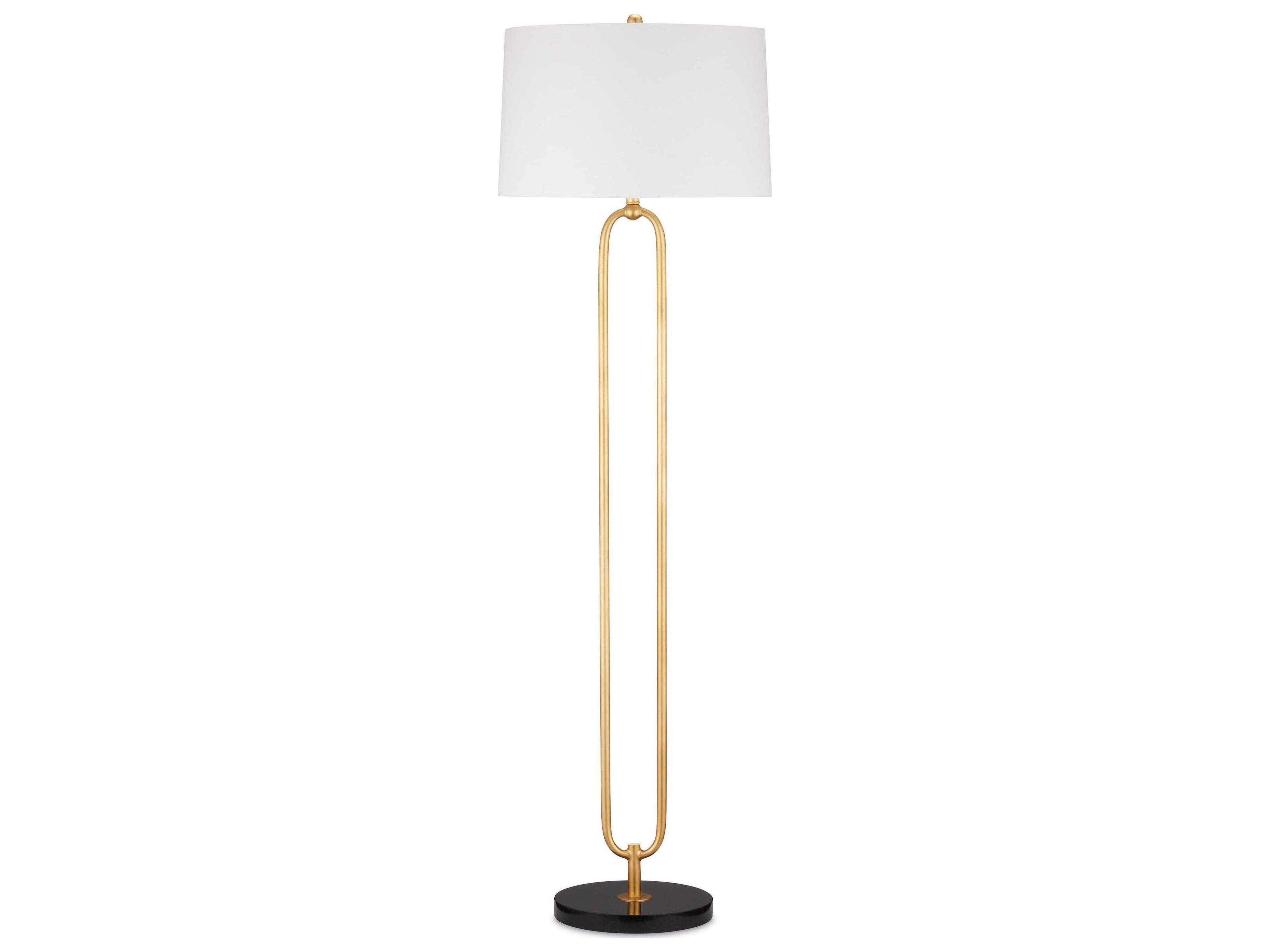 Currey & Company Glossary Contemporary Gold Leaf Natural Off White Linen Floor Lamp