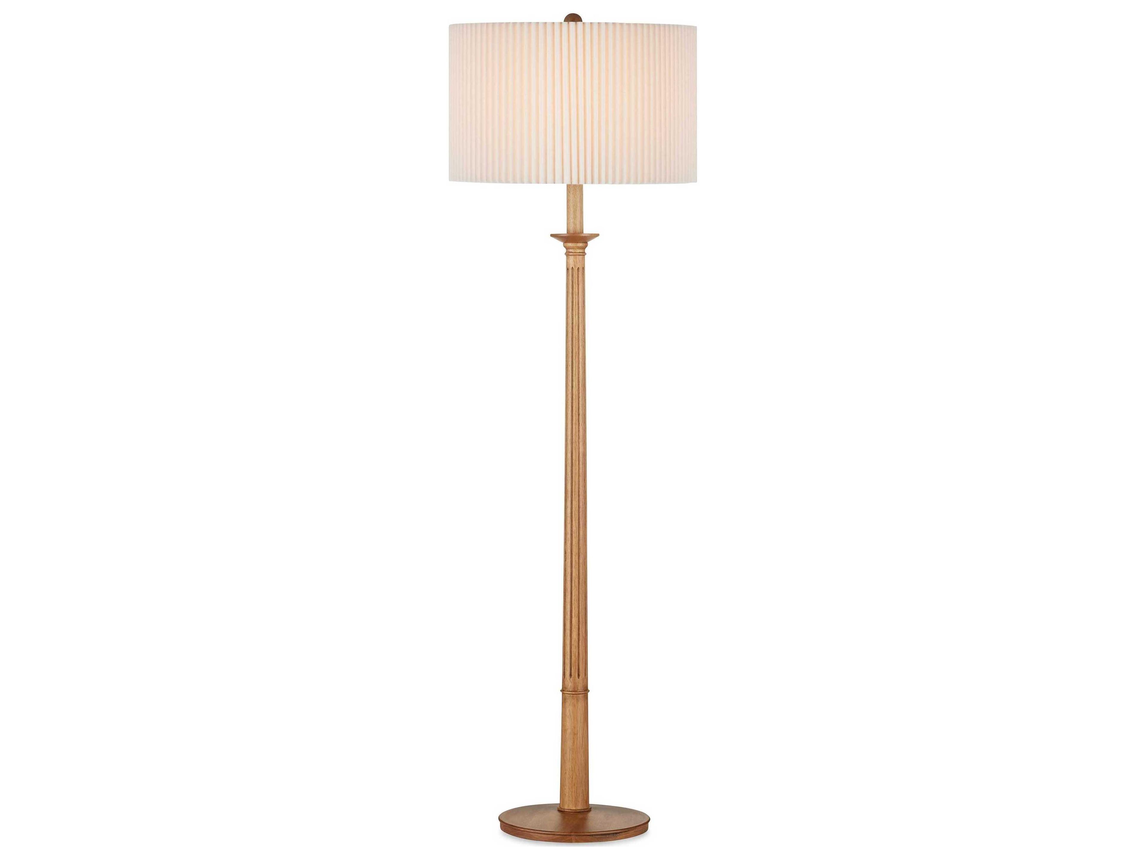 Currey & Company Mitford Natural Bone Linen Knife Pleated Wood Floor Lamp
