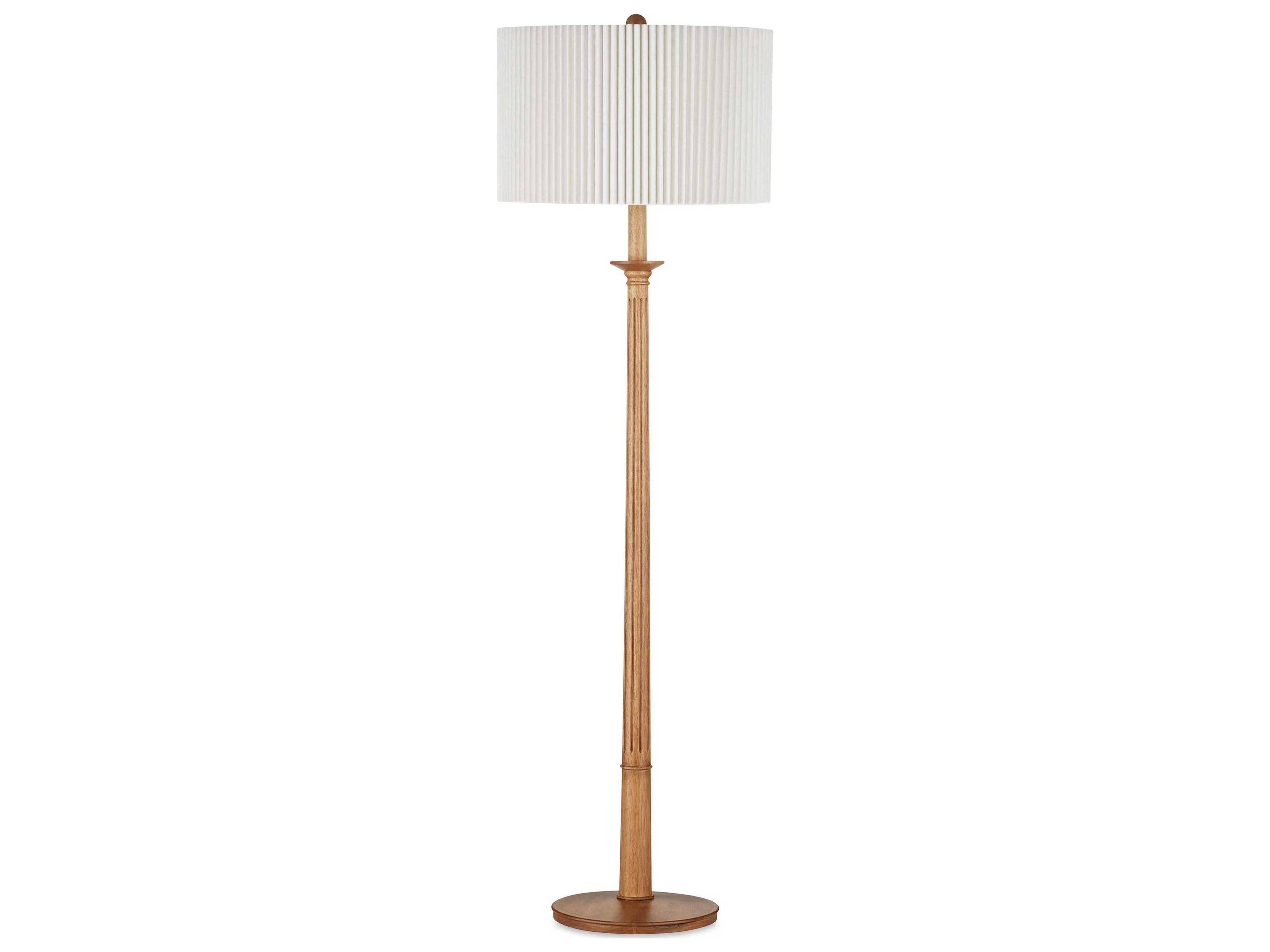 Currey & Company Mitford Natural Bone Linen Knife Pleated Wood Floor Lamp