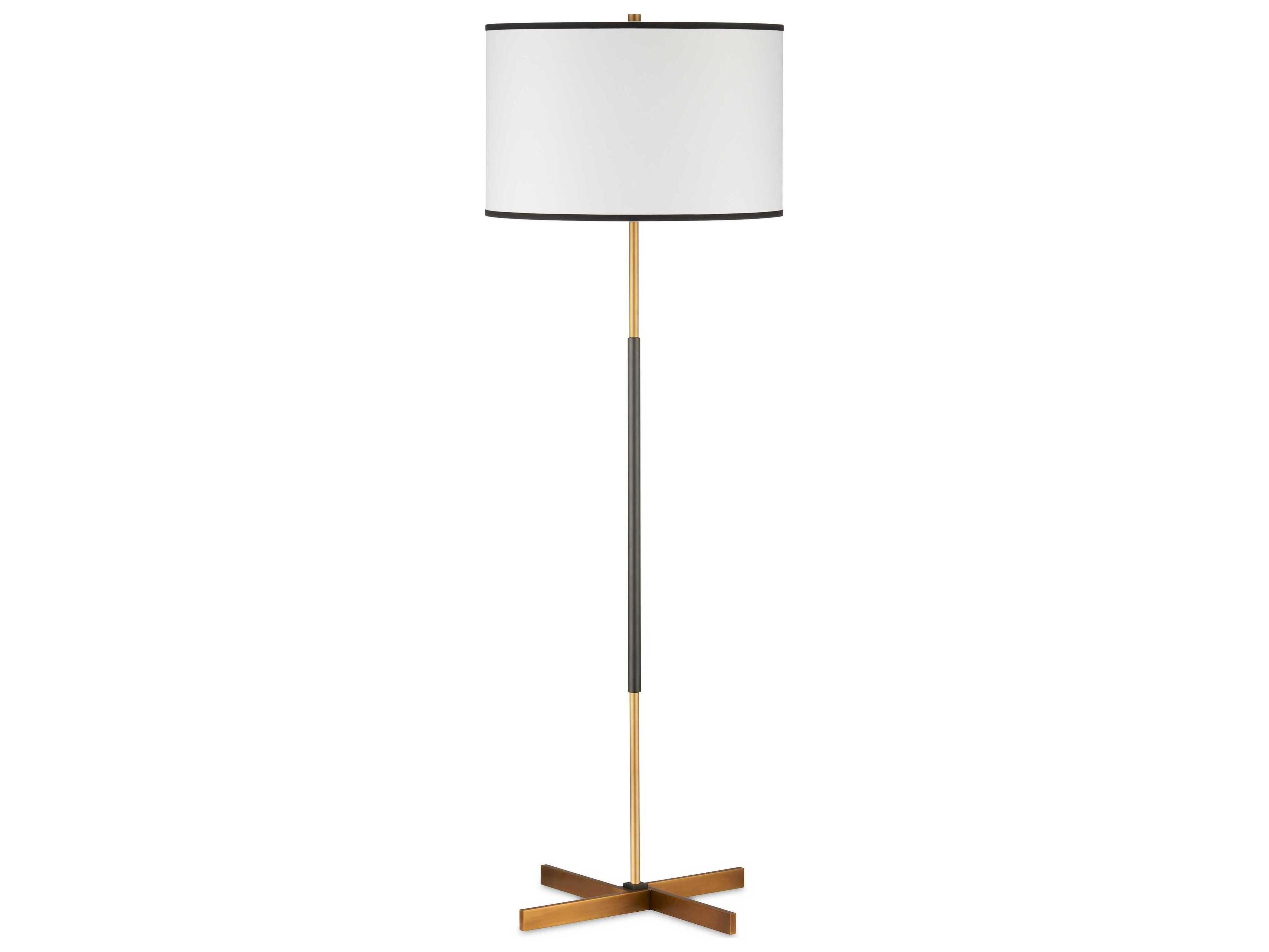 Currey & Company Willoughby Brass Oil Rubbed Bronze Off White Shantung With Black Trim Floor Lamp