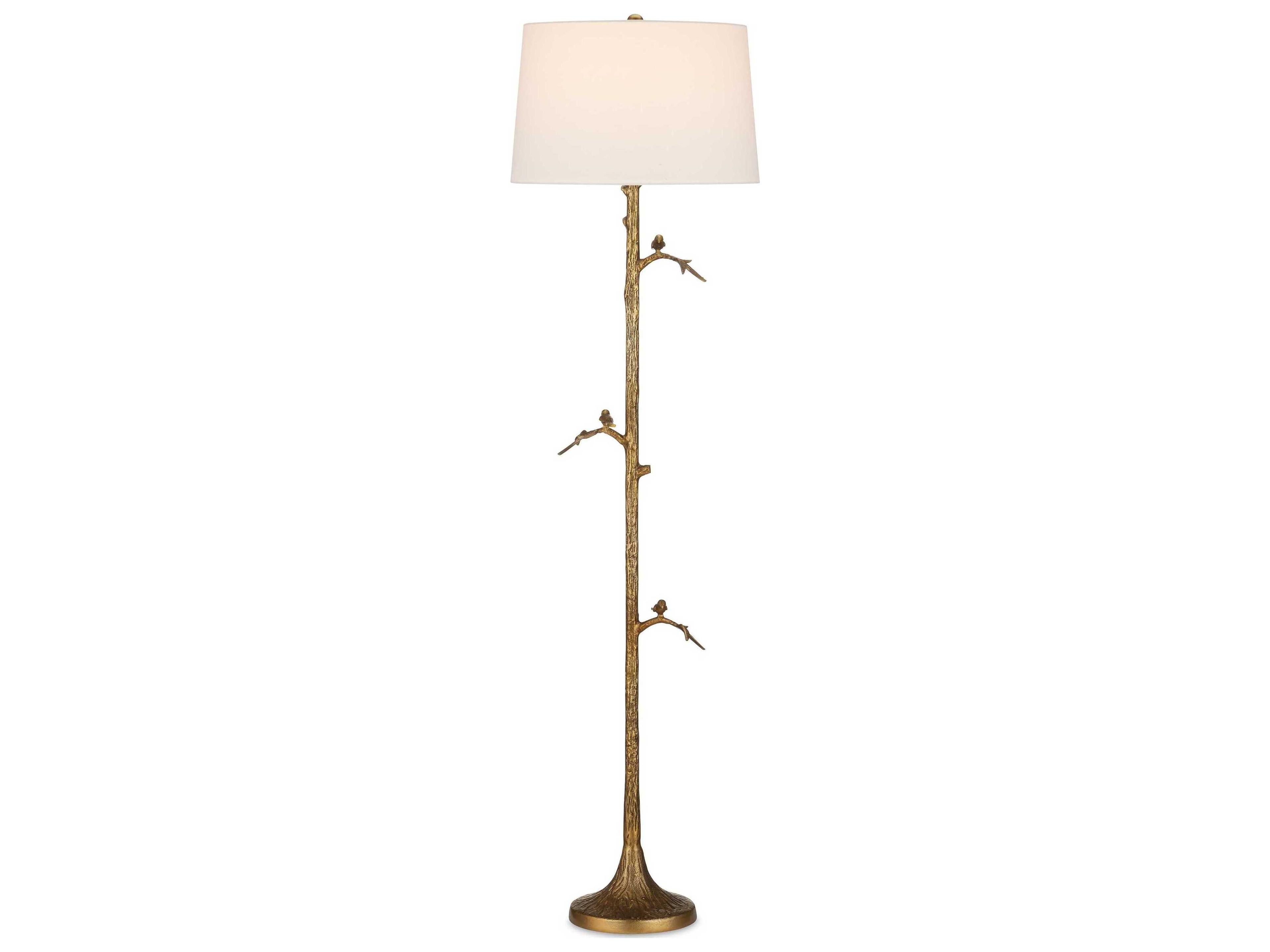 Piaf Floor Lamp in Antique Brass with Linen Shade