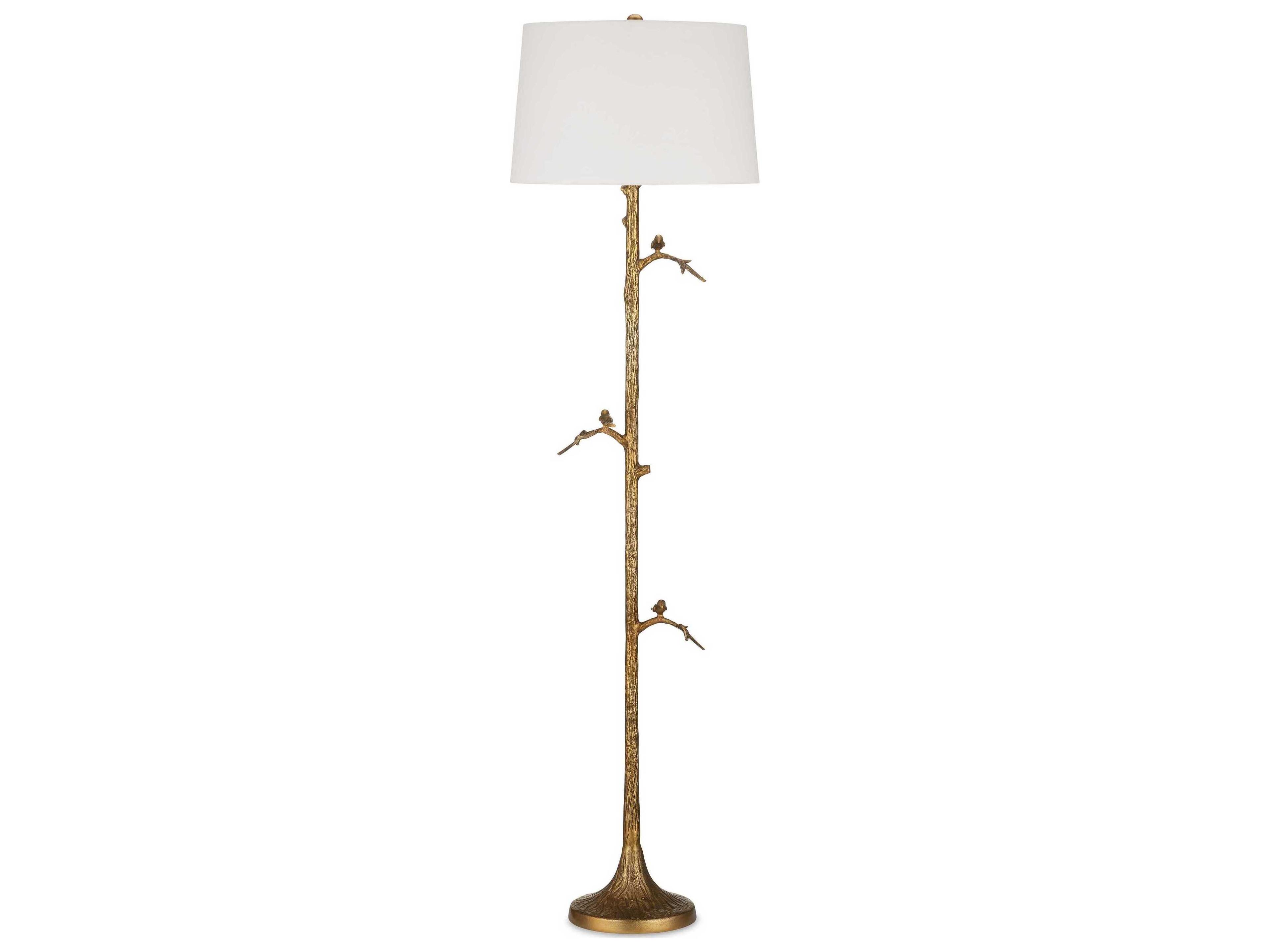 Currey & Company Piaf Antique Brass Off White Linen Floor Lamp