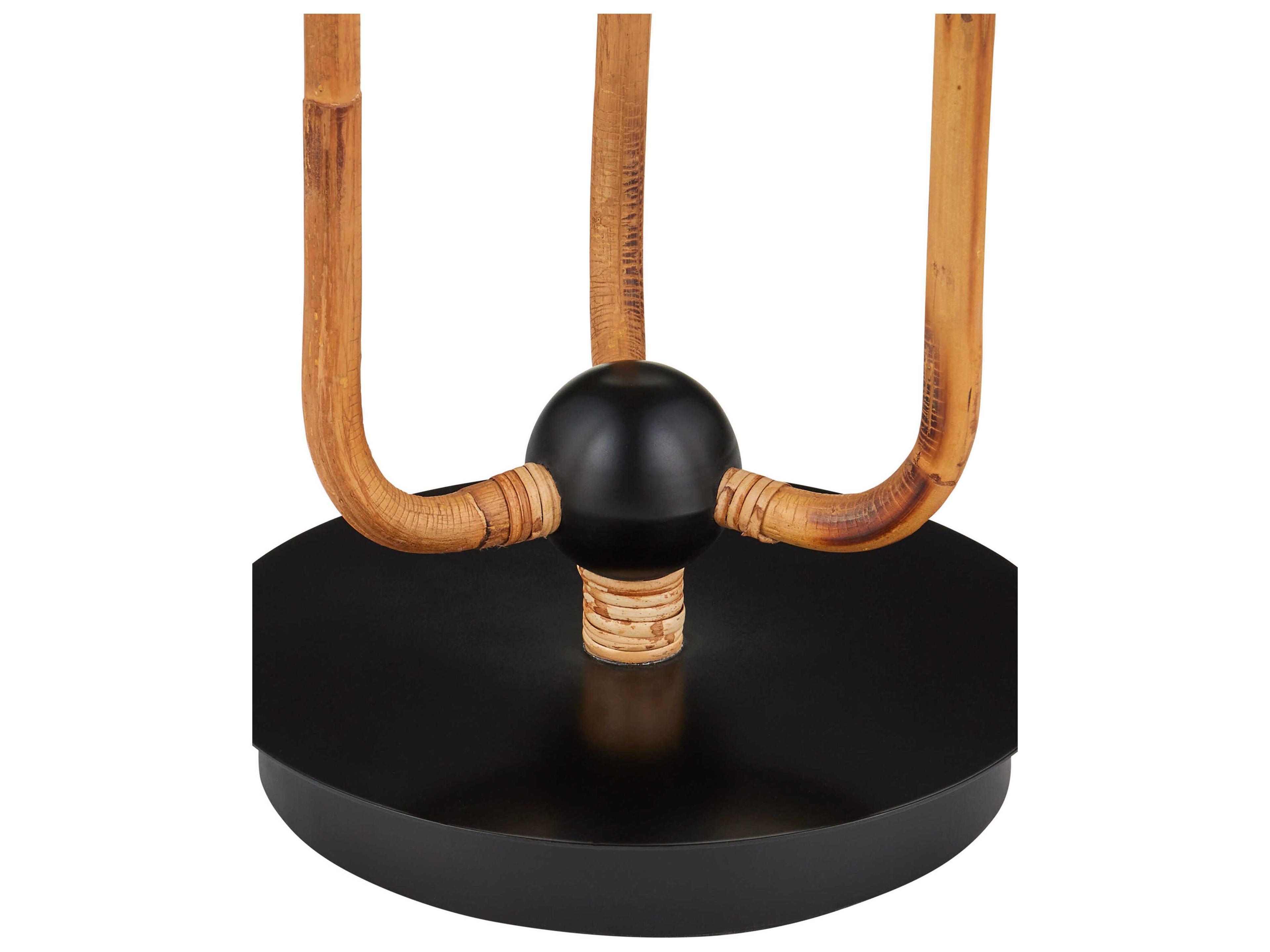 Currey & Company Triptych Natural Rattan Satin Black Linen Floor Lamp