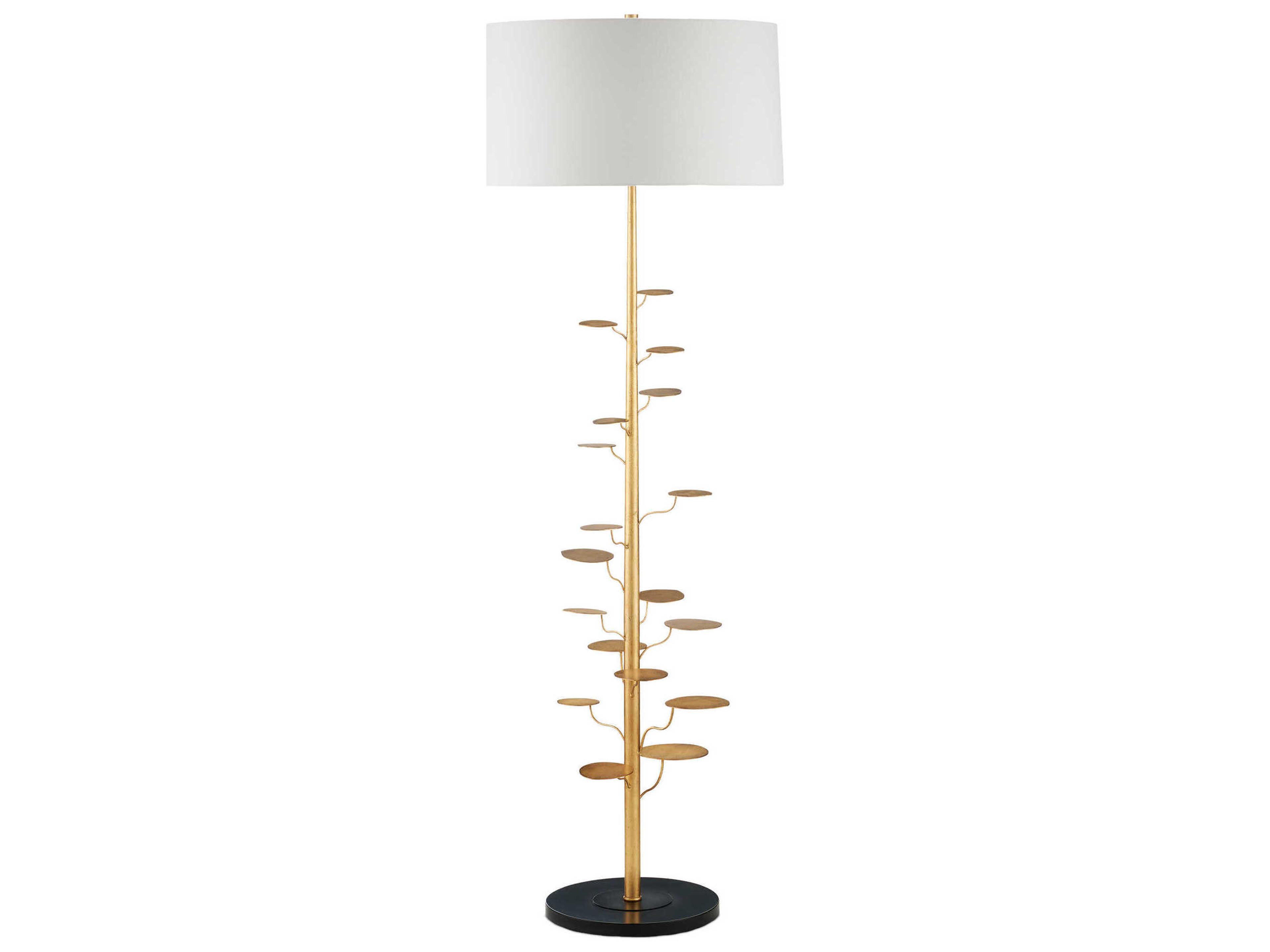 Currey & Company Vittoria Antique Gold Leaf Light Beige Linen Floor Lamp