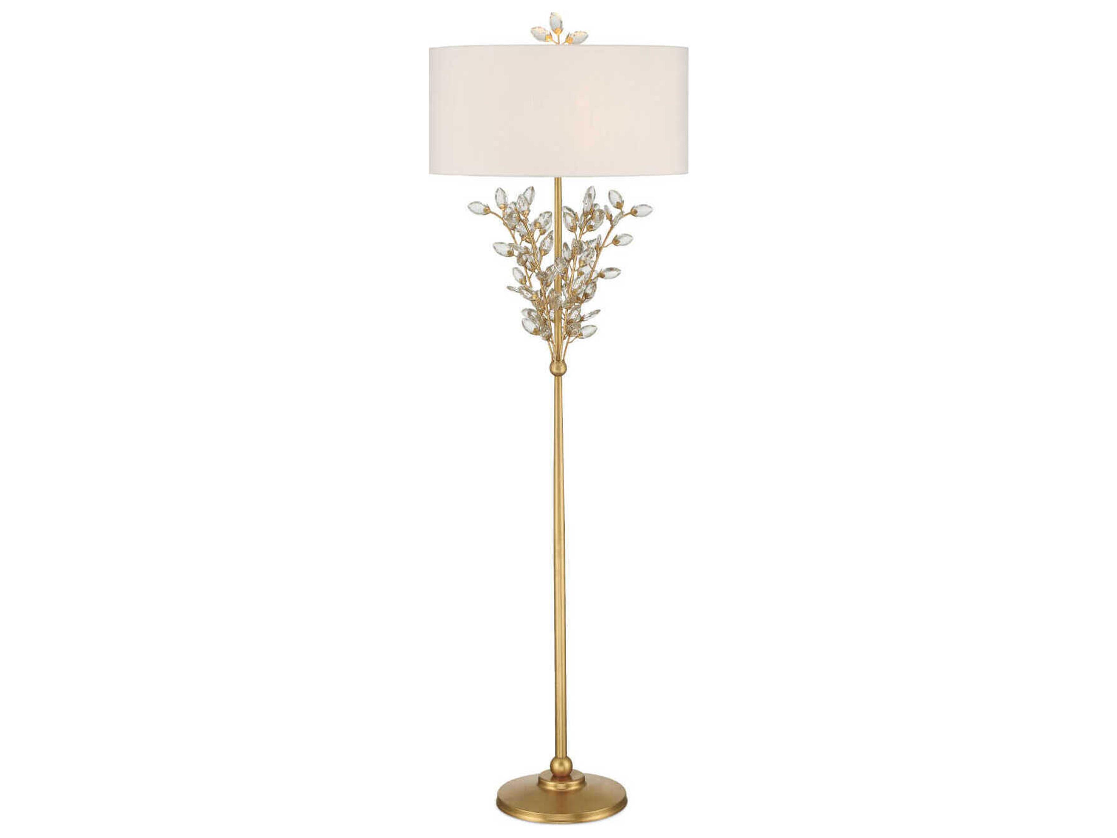 Currey & Company Forget-Me-Not 2-Light Chinois Gold Leaf Floor Lamp