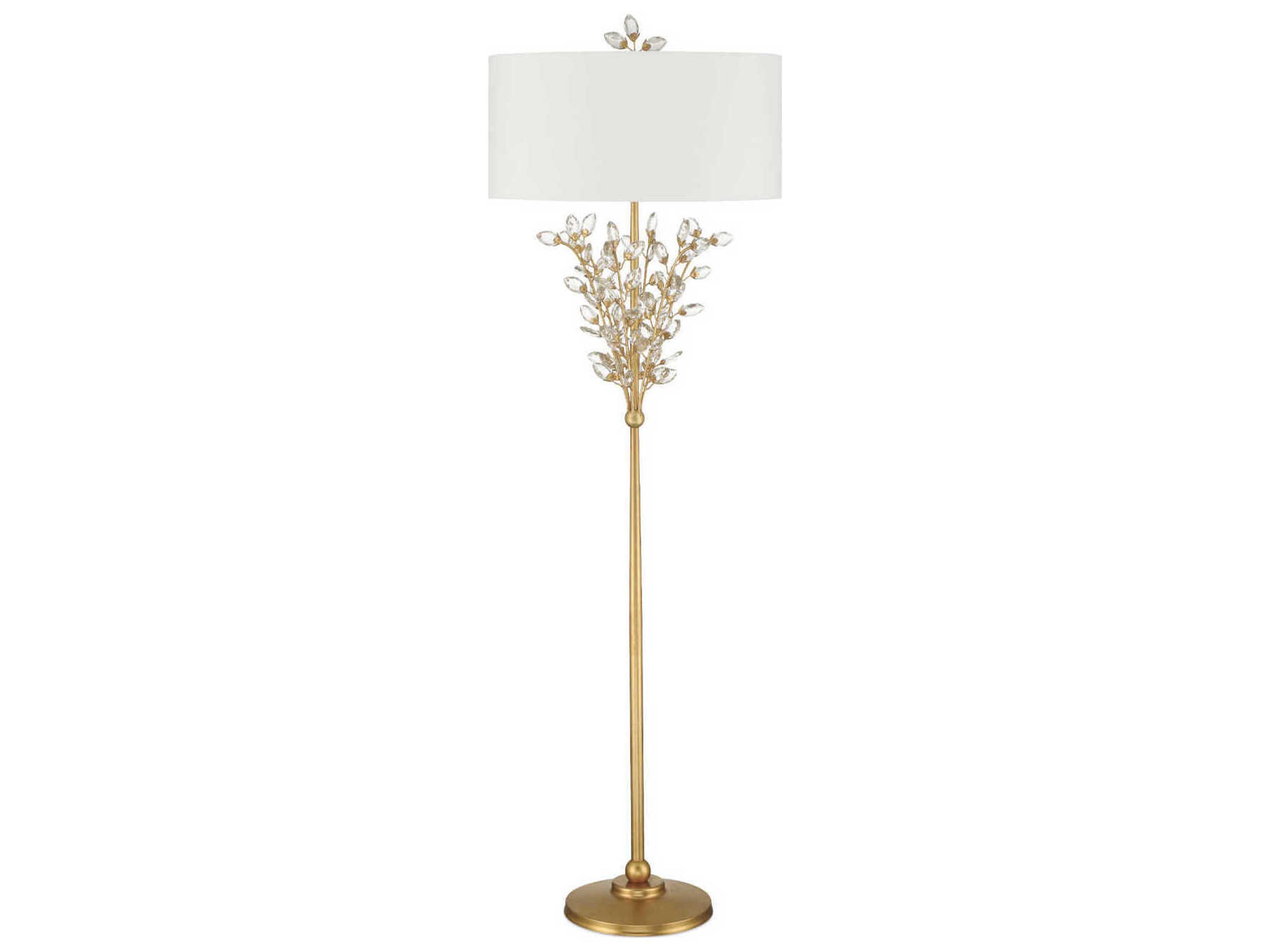 Currey & Company Forget-Me-Not 2-Light Chinois Gold Leaf Floor Lamp