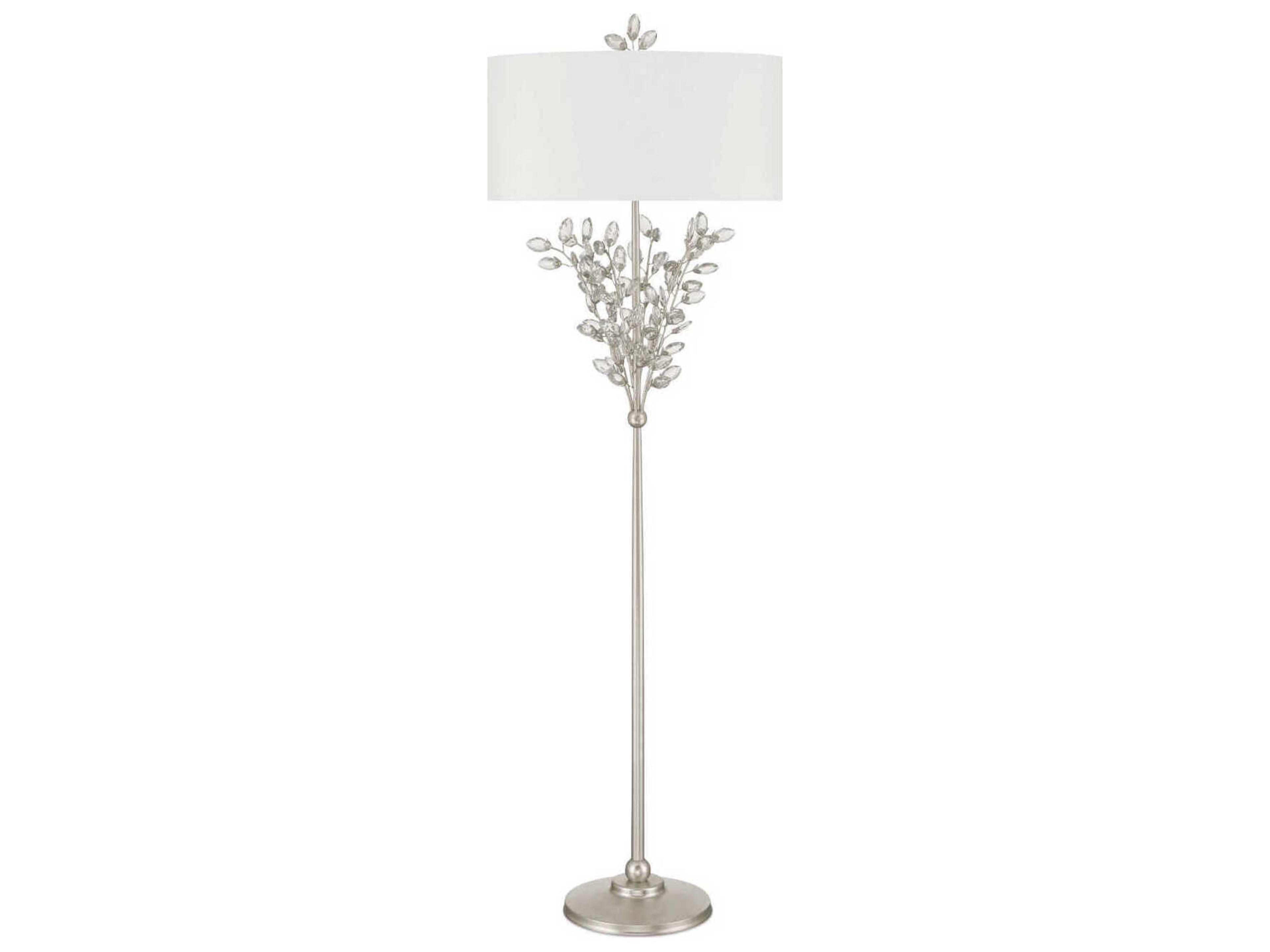 Currey & Company Forget-Me-Not 2-Light Silver Leaf Floor Lamp