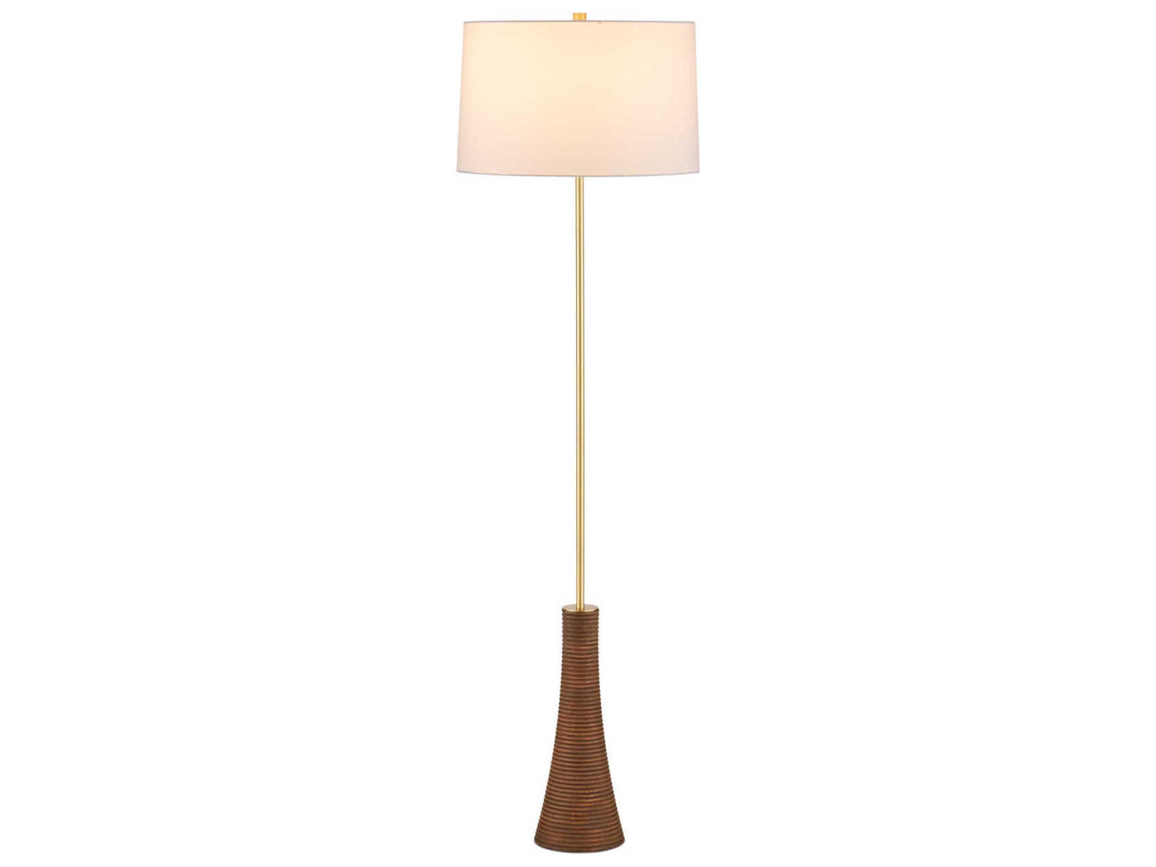 Lathe Natural Brushed Brass White Linen Floor Lamp