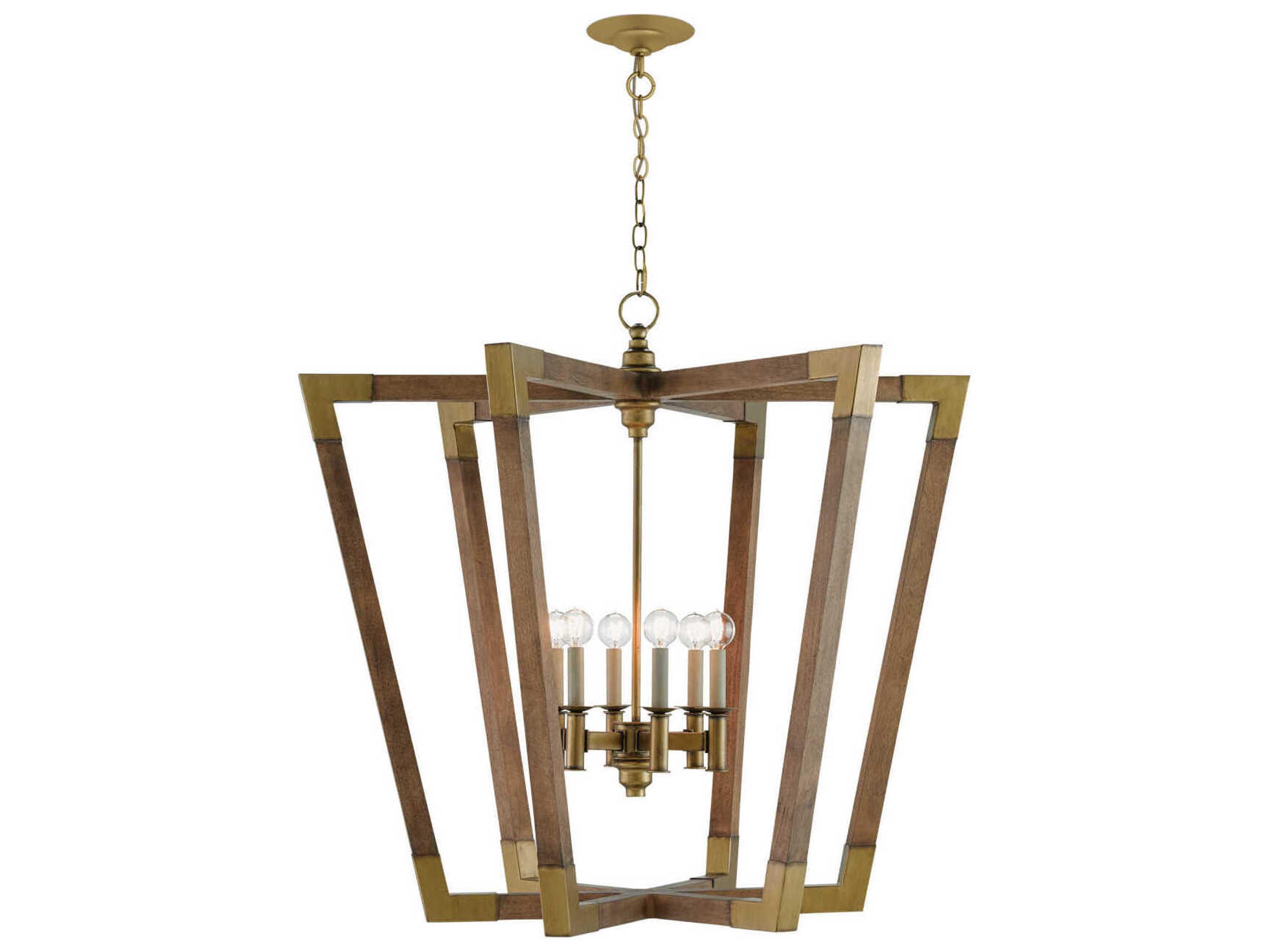 Currey & Company Bastian 6-Light Chestnut Brass Brown Candelabra Geometric Chandelier